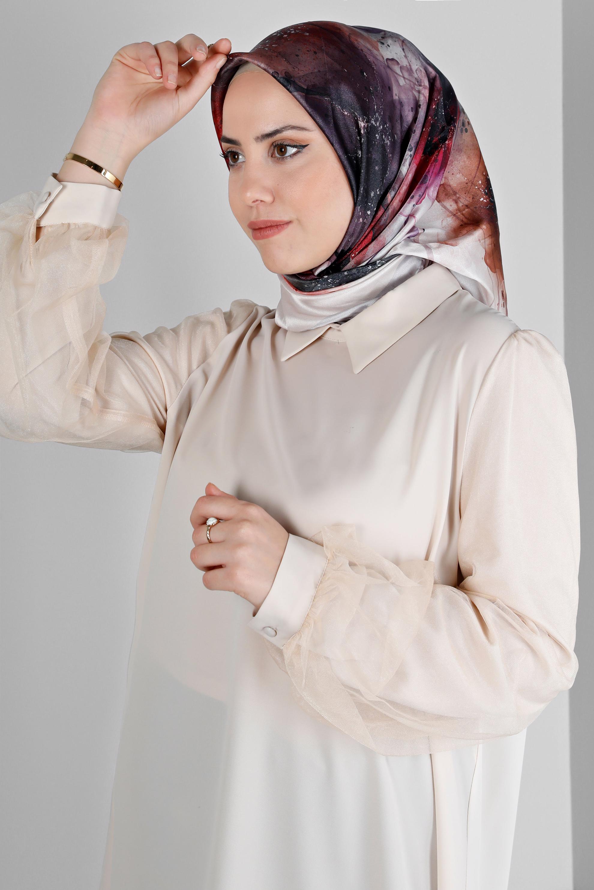 Tesettür giyim VİZON  ALVİNA DİJİTAL KRİSTAL SURA EŞARP 8205