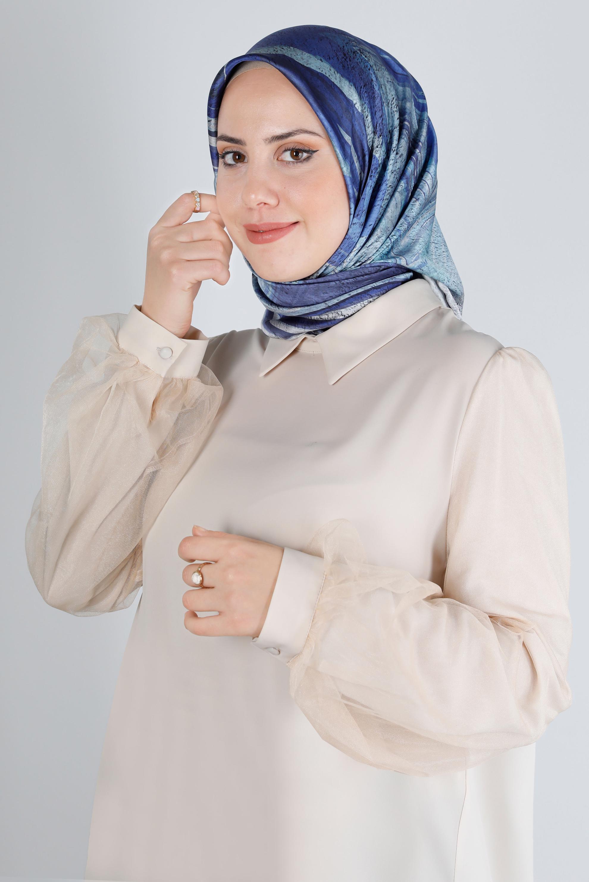 Tesettür giyim LACİVERT ALVİNA DİJİTAL SURA EŞARP 8206 