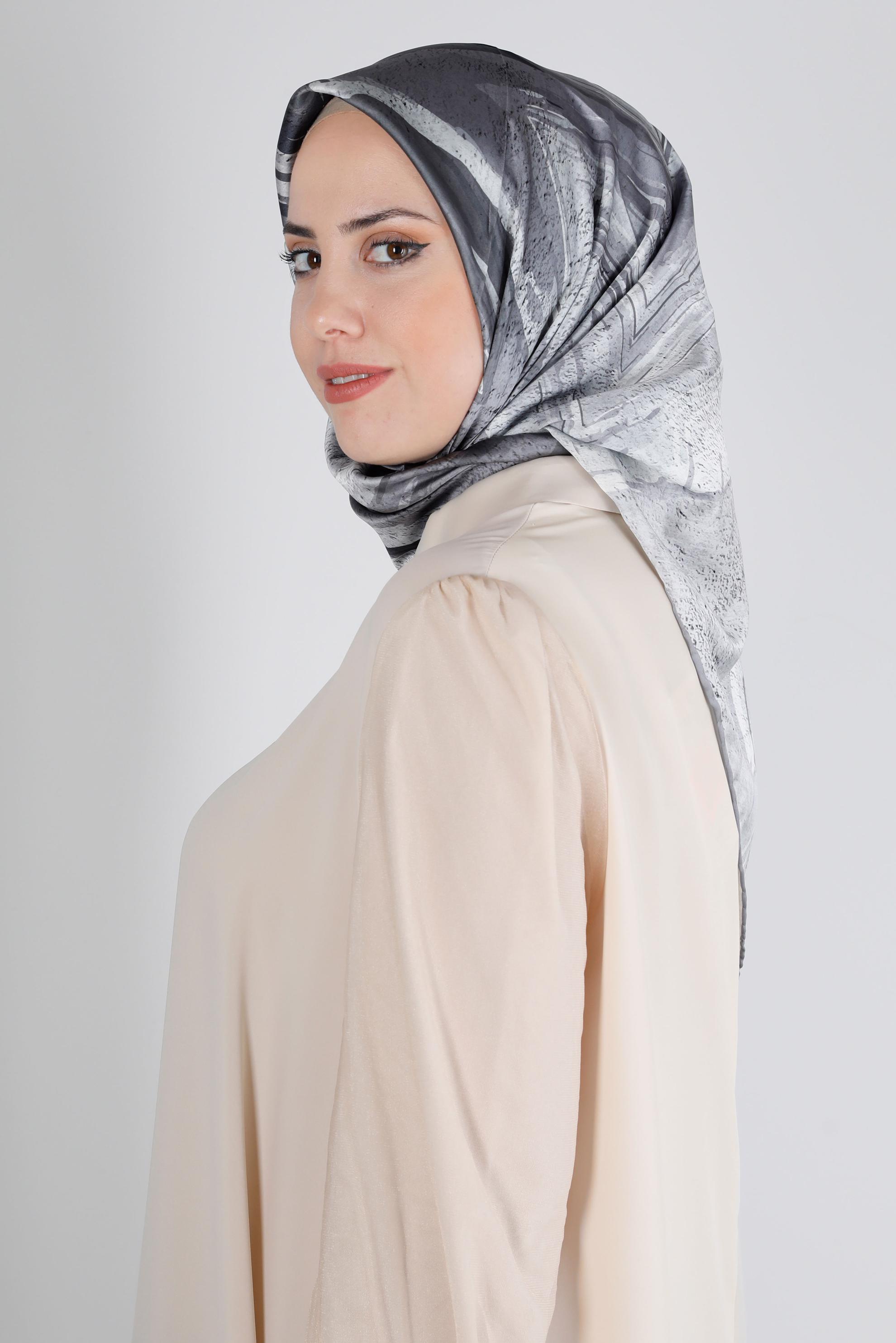 Tesettür giyim GRİ ALVİNA DİJİTAL SURA EŞARP 8206 