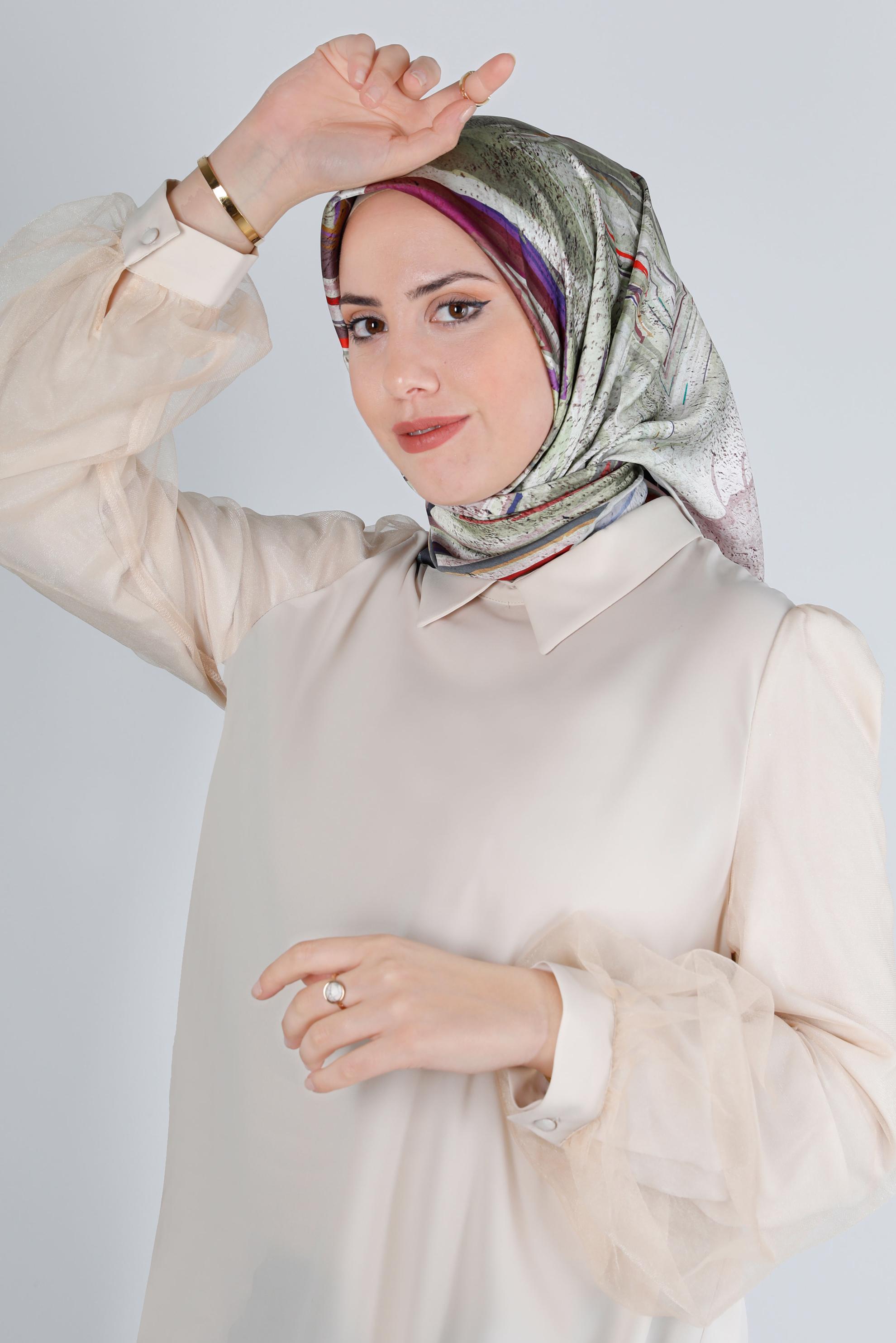 Tesettür giyim YEŞİL ALVİNA DİJİTAL SURA EŞARP 8206 