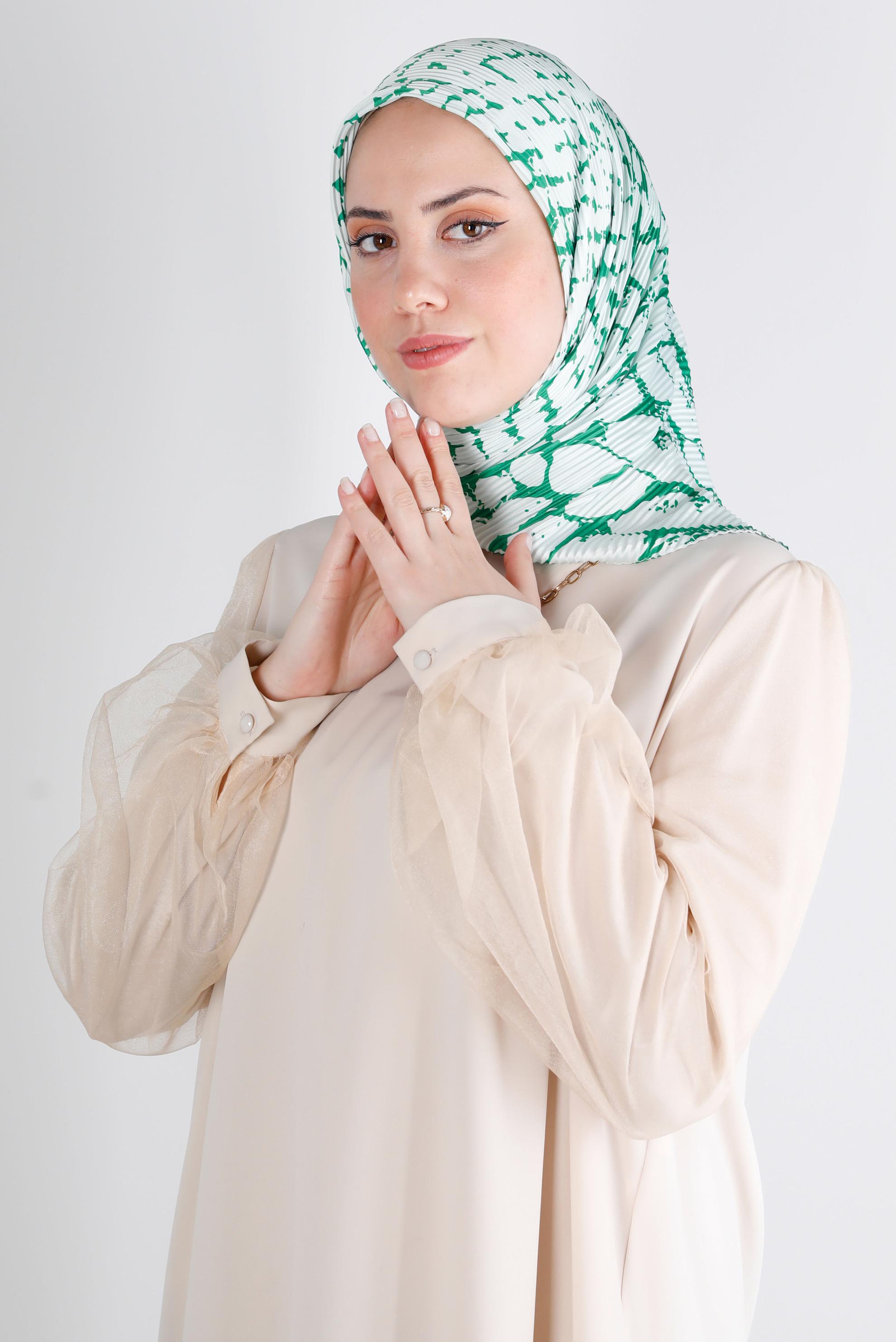 Tesettür giyim YEŞİL ALVİNA DESENLİ EŞARP 8211