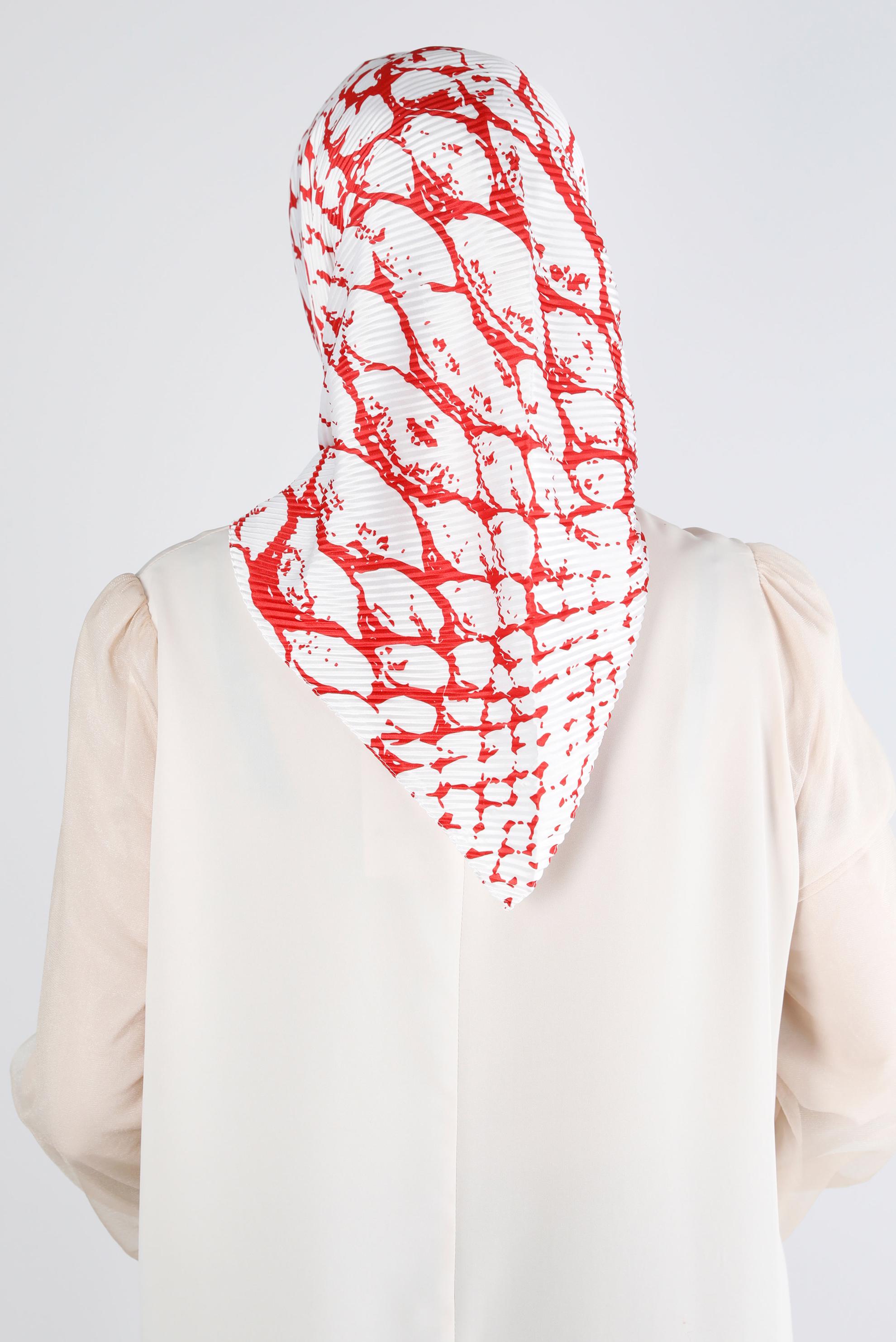 Tesettür giyim KIRMIZI ALVİNA DESENLİ EŞARP 8211