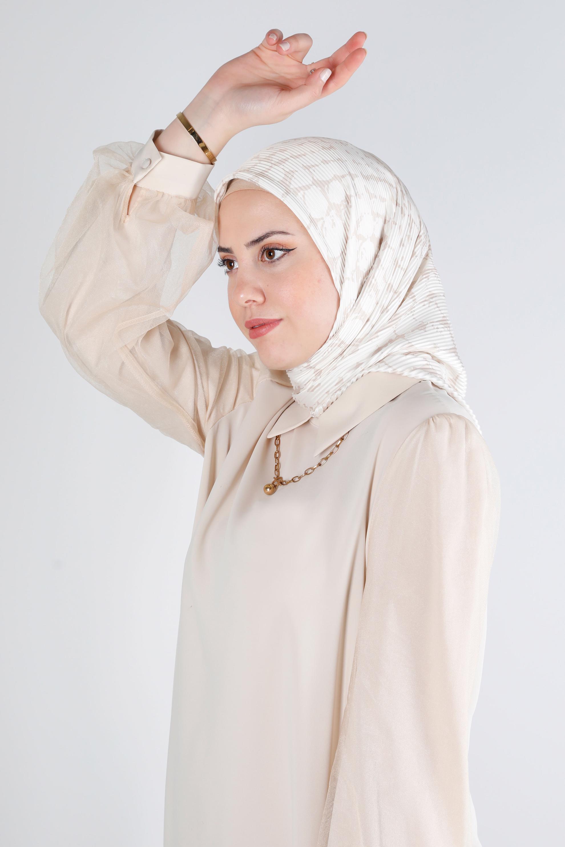 Tesettür giyim BEJ ALVİNA DESENLİ EŞARP 8211