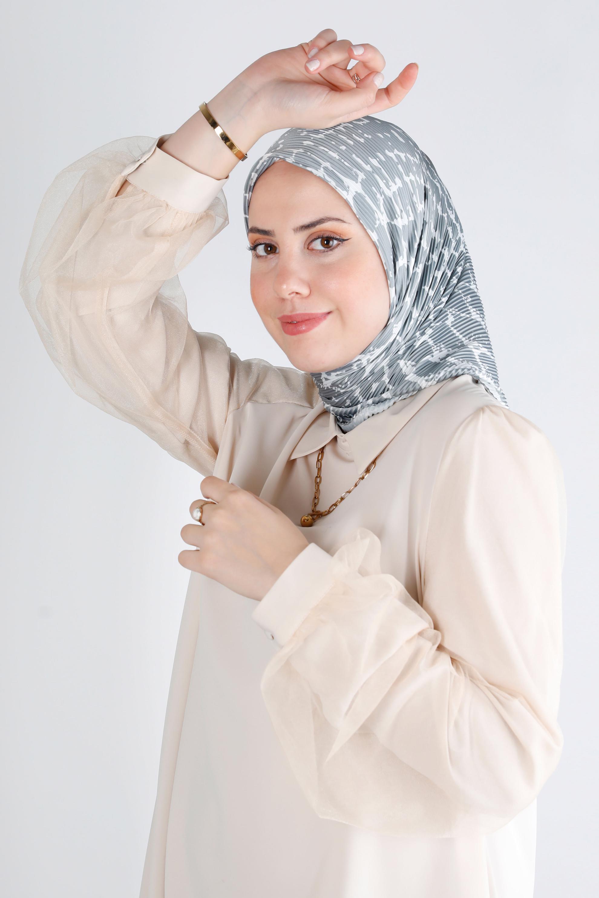 Tesettür giyim GRİ ALVİNA DESENLİ EŞARP 8211