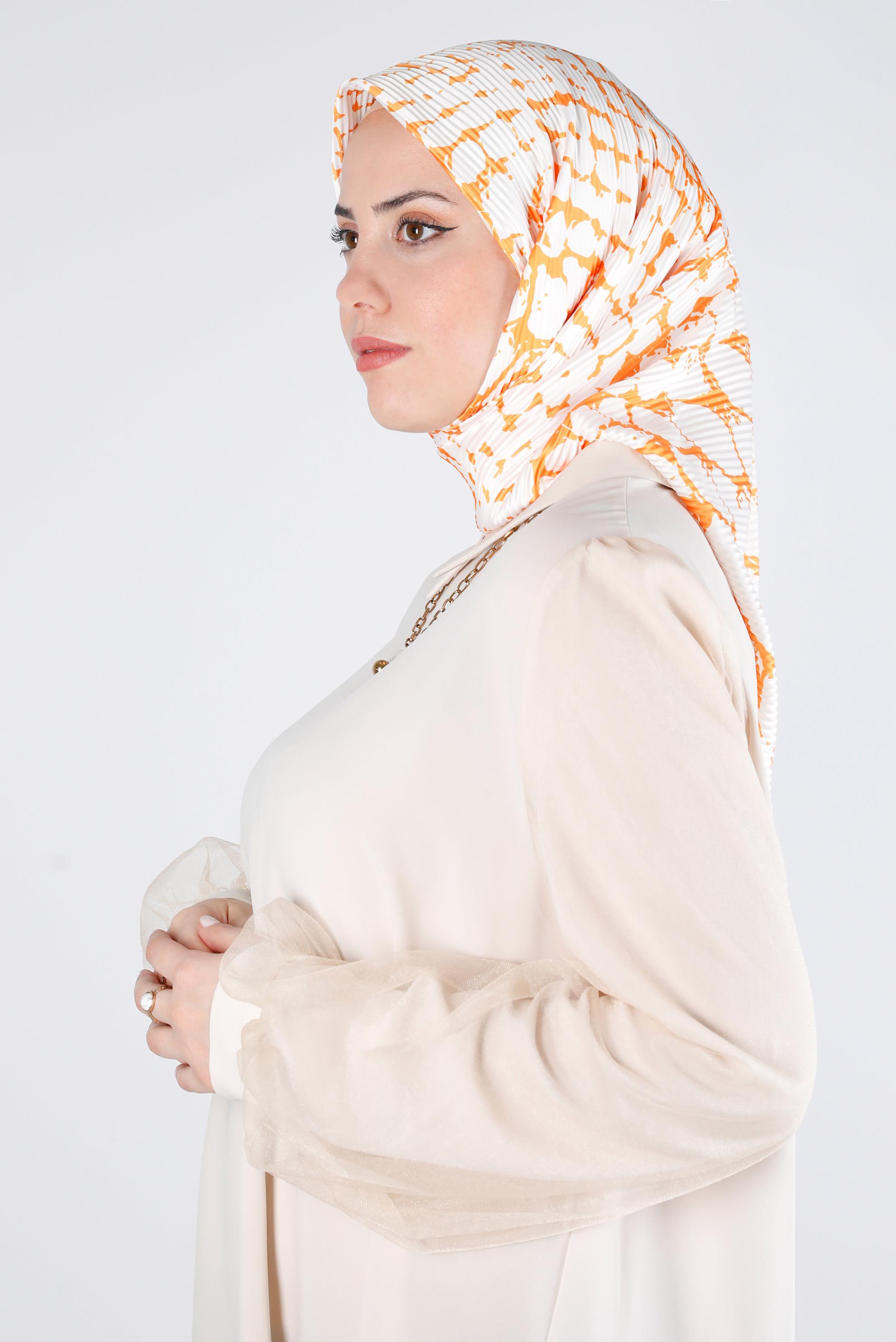 Tesettür giyim TURUNCU ALVİNA DESENLİ EŞARP 8211