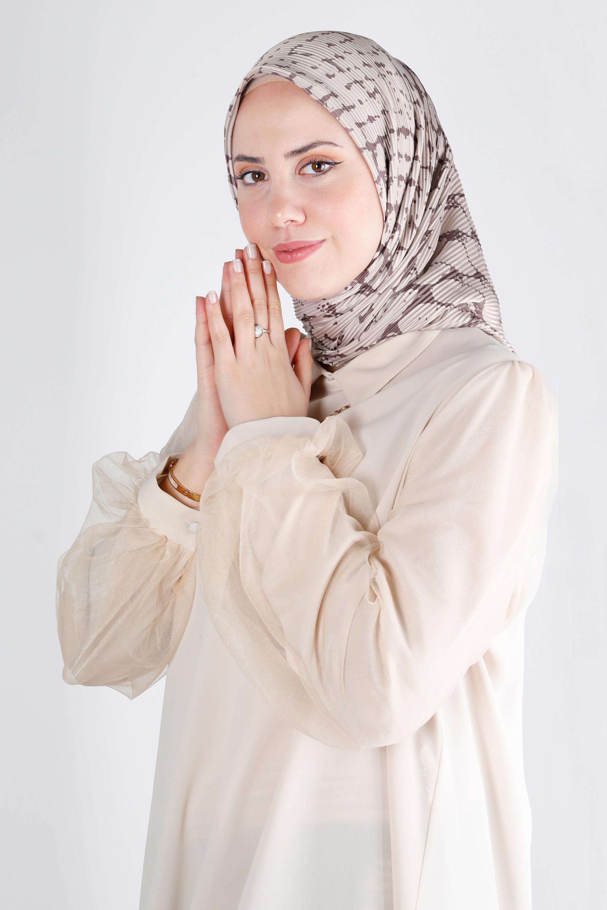 Tesettür giyim KAHVE ALVİNA DESENLİ EŞARP 8211