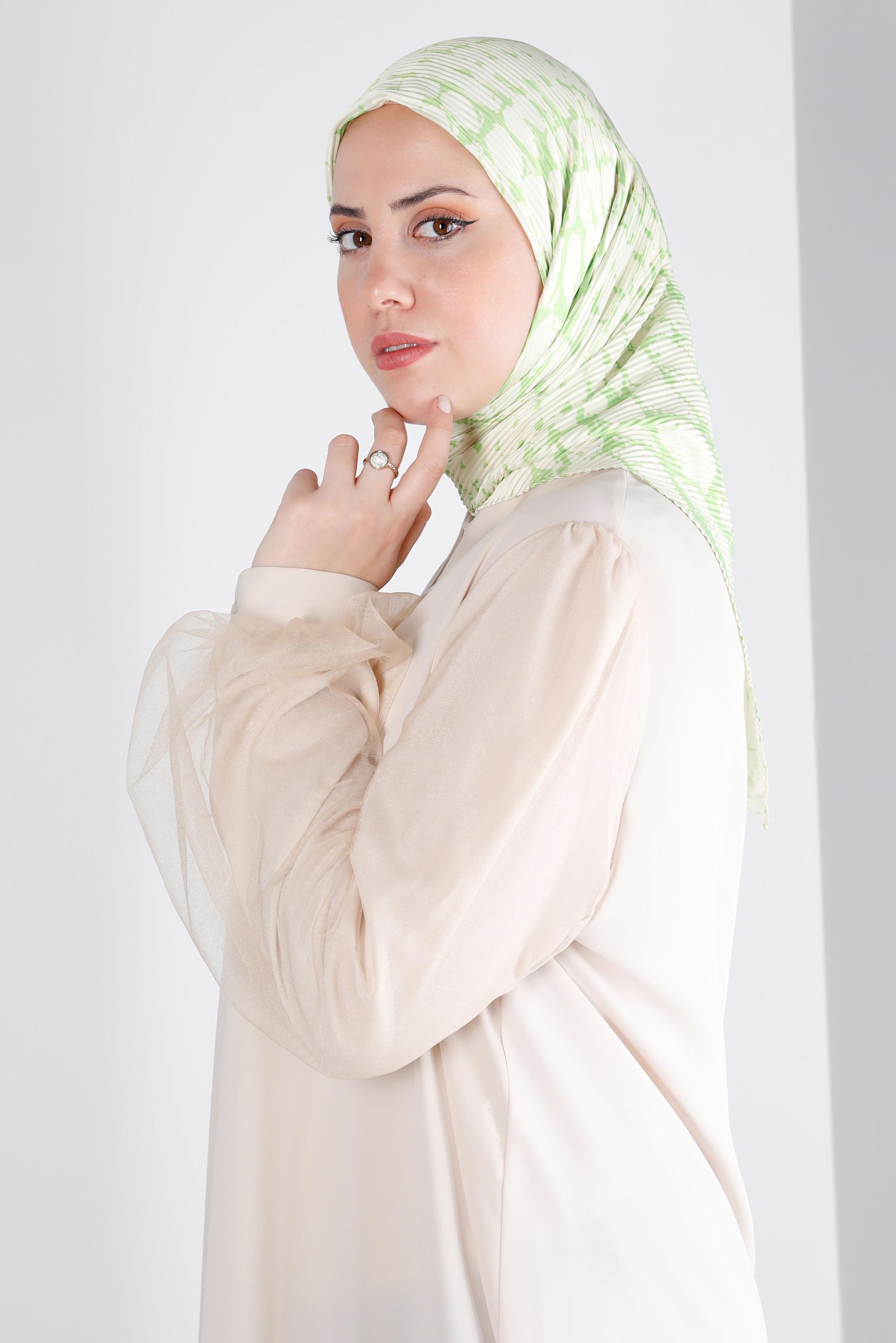 Tesettür giyim YEŞİL ALVİNA DESENLİ EŞARP 8211