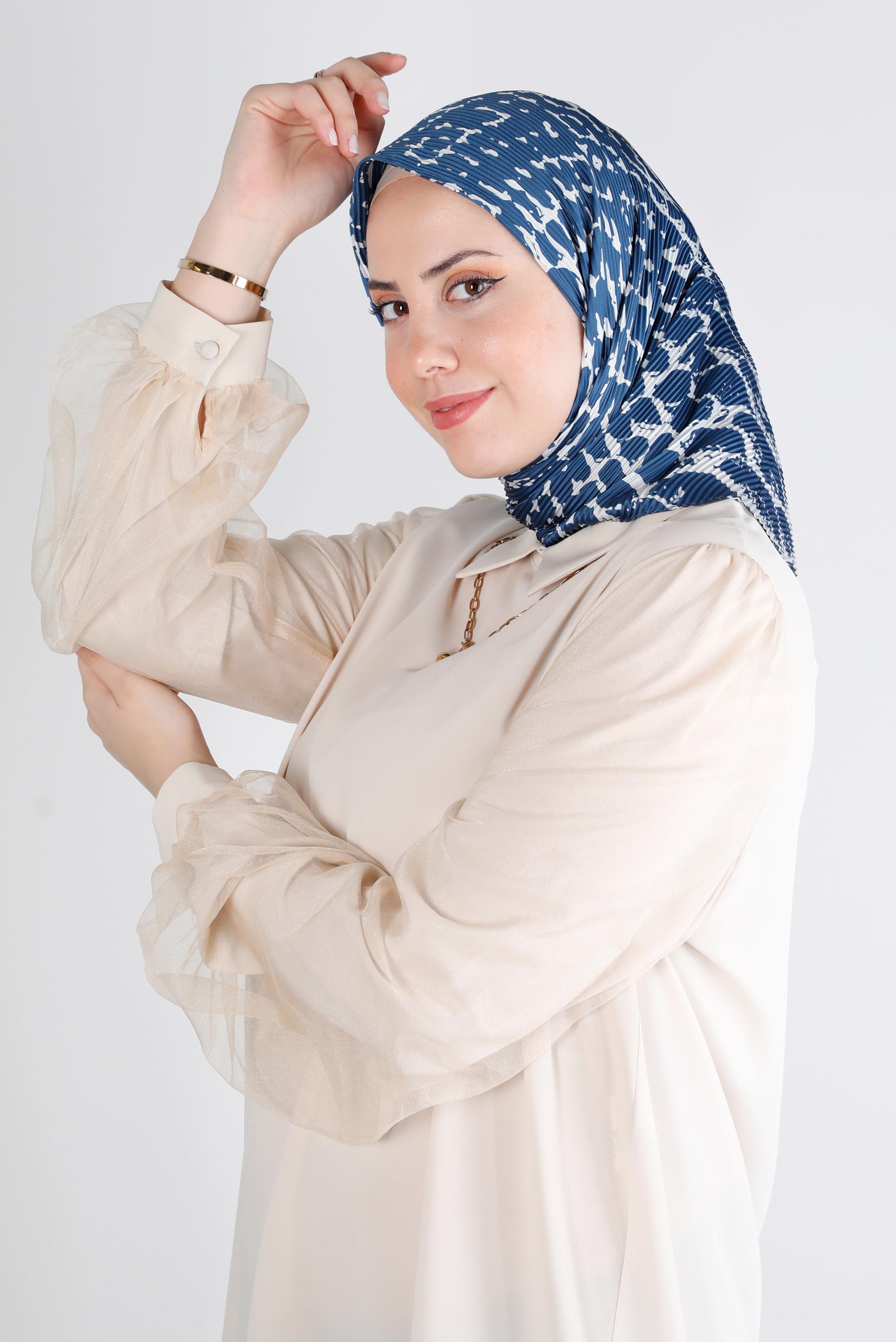 Tesettür giyim LACİVERT ALVİNA DESENLİ EŞARP 8211