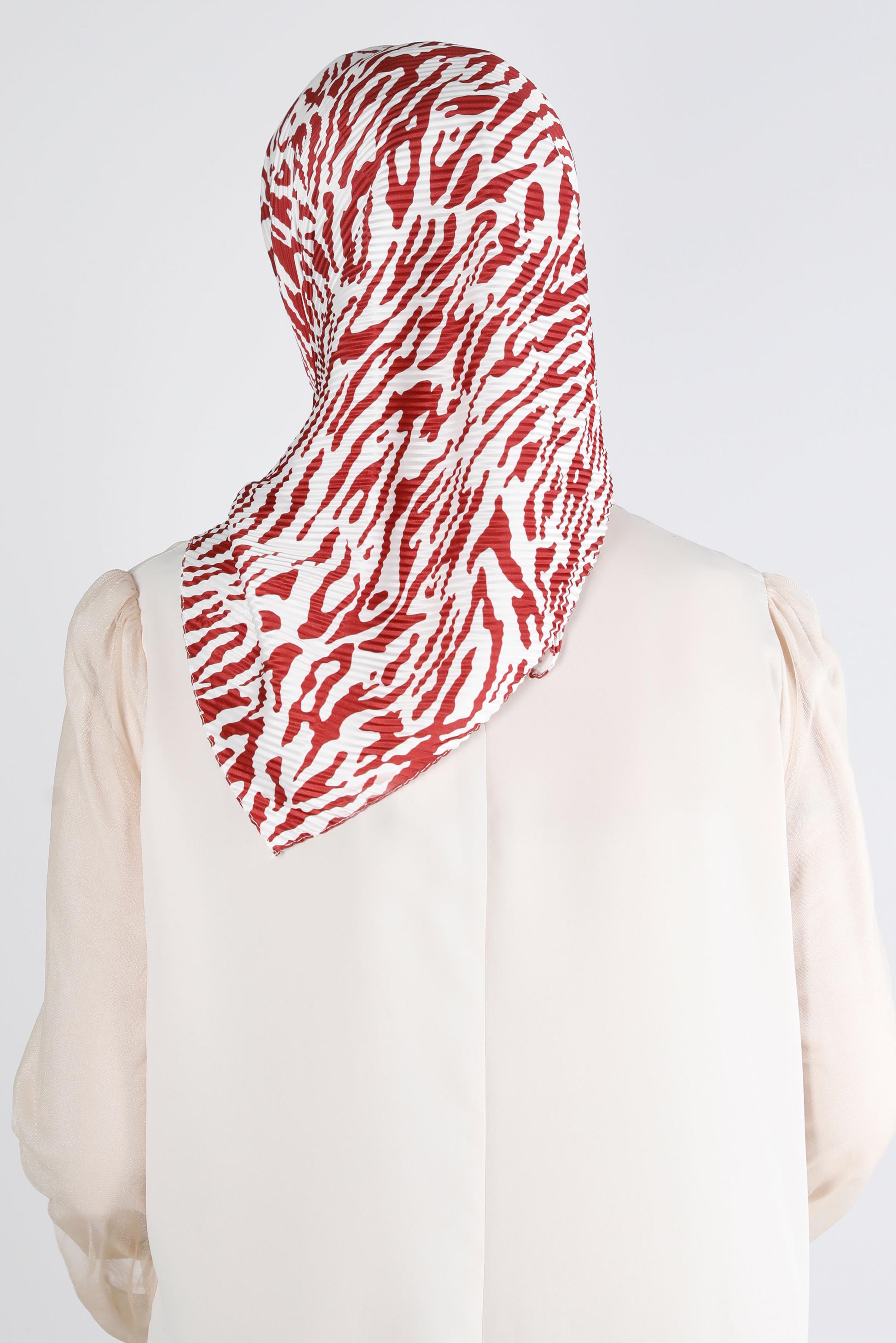 Tesettür giyim BORDO ALVİNA PİLİSELİ ZEBRA DESEN EŞARP 8212 
