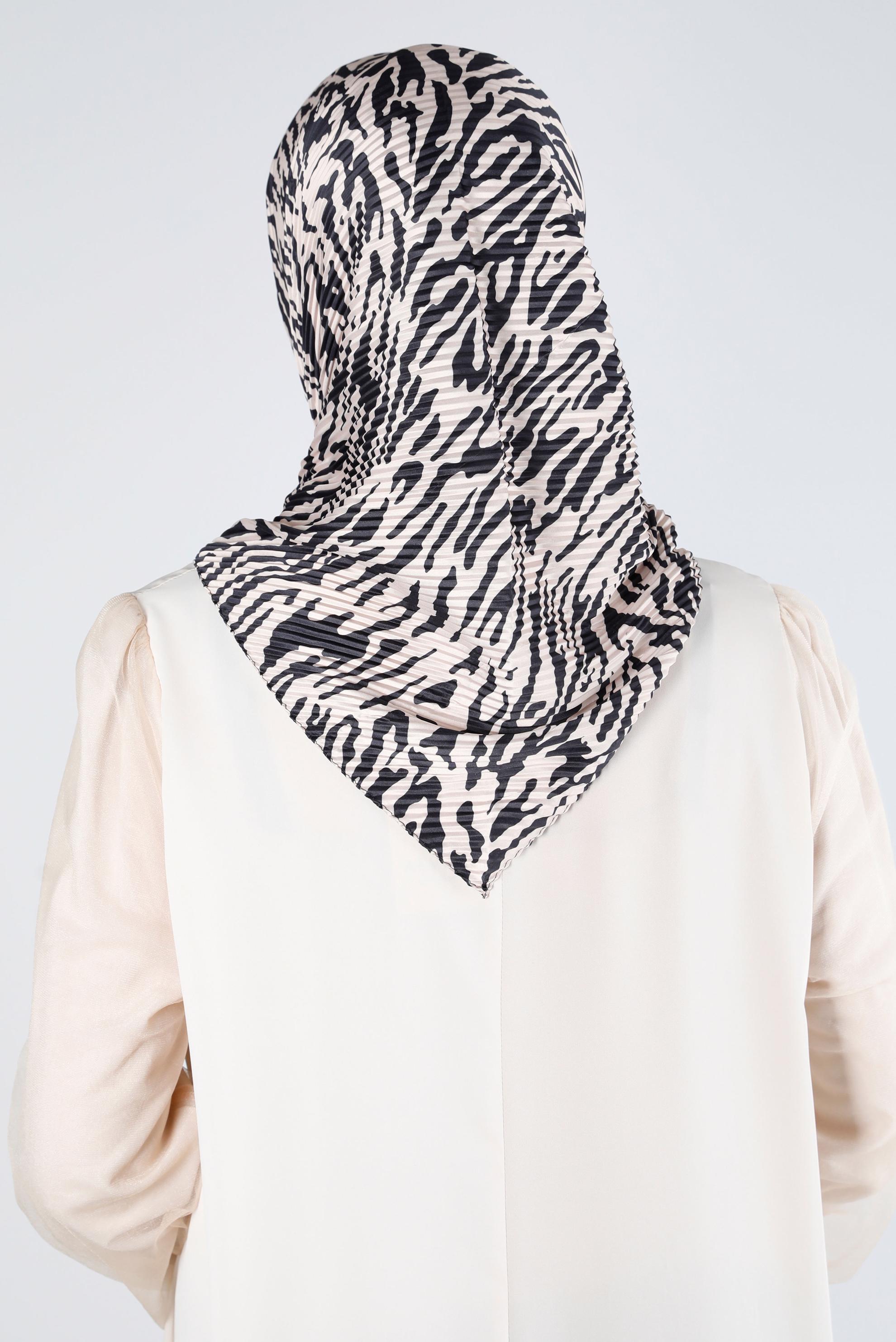 Tesettür giyim KAHVE ALVİNA PİLİSELİ ZEBRA DESEN EŞARP 8212 