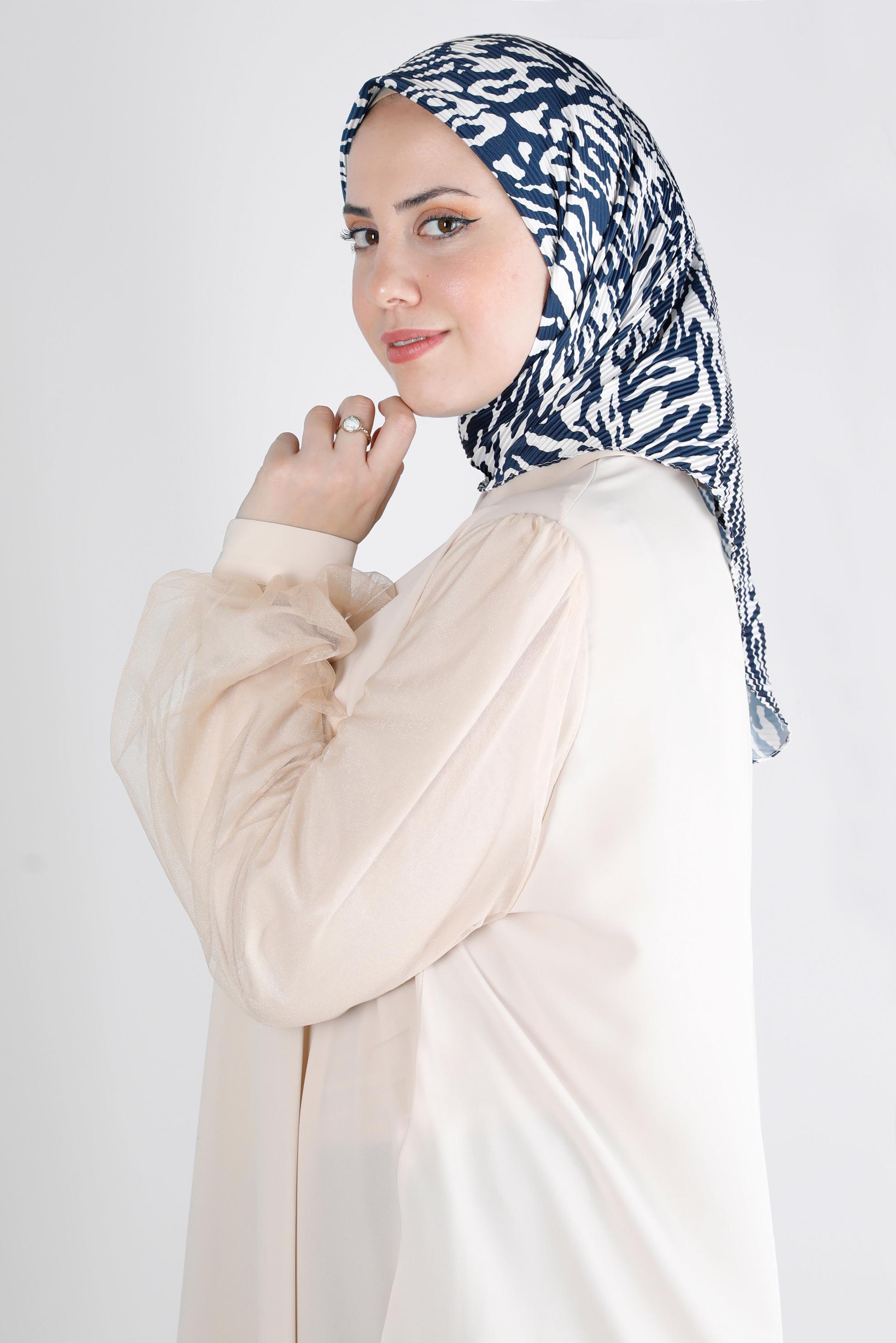 Tesettür giyim LACİVERT ALVİNA PİLİSELİ ZEBRA DESEN EŞARP 8212 