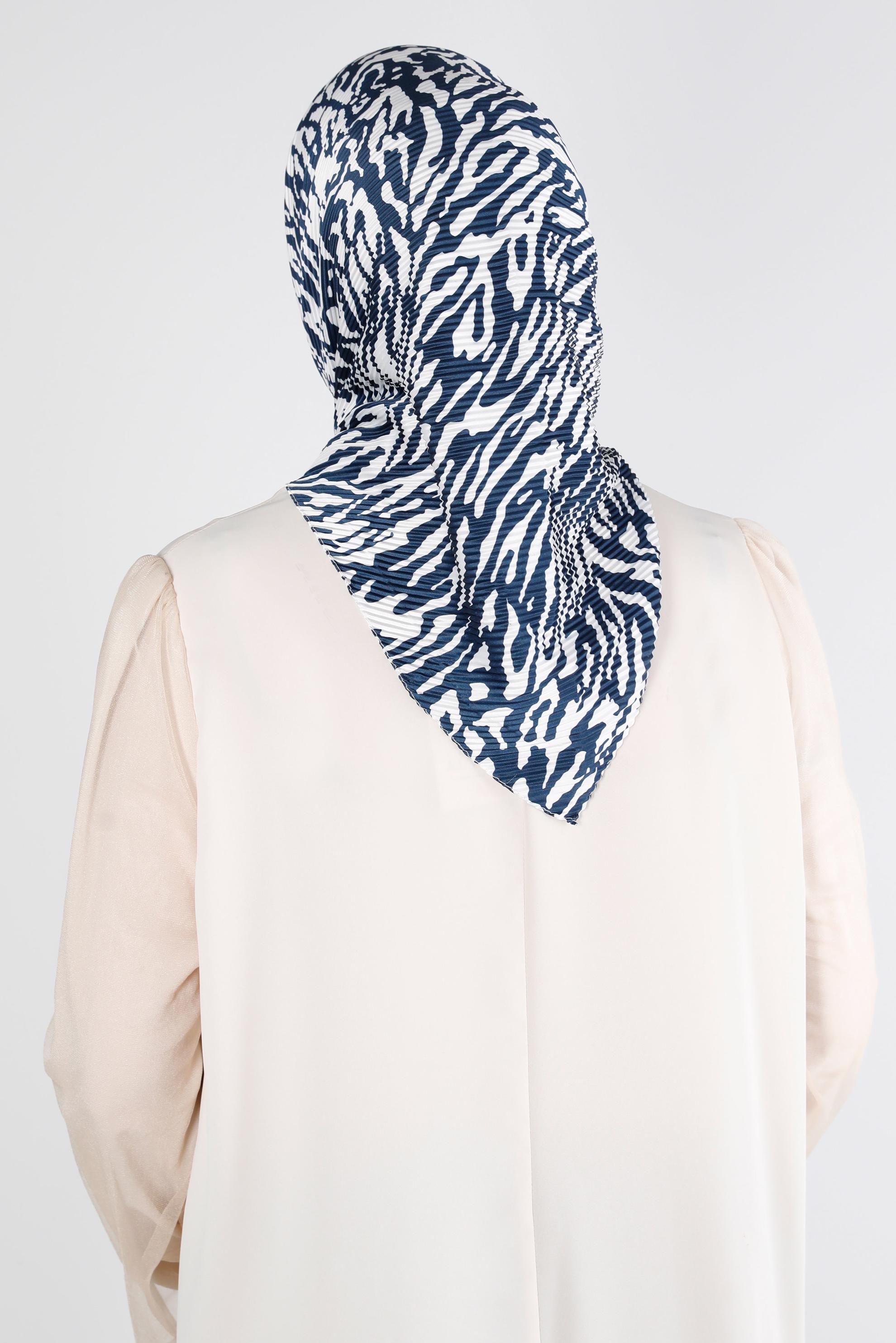 Tesettür giyim LACİVERT ALVİNA PİLİSELİ ZEBRA DESEN EŞARP 8212 