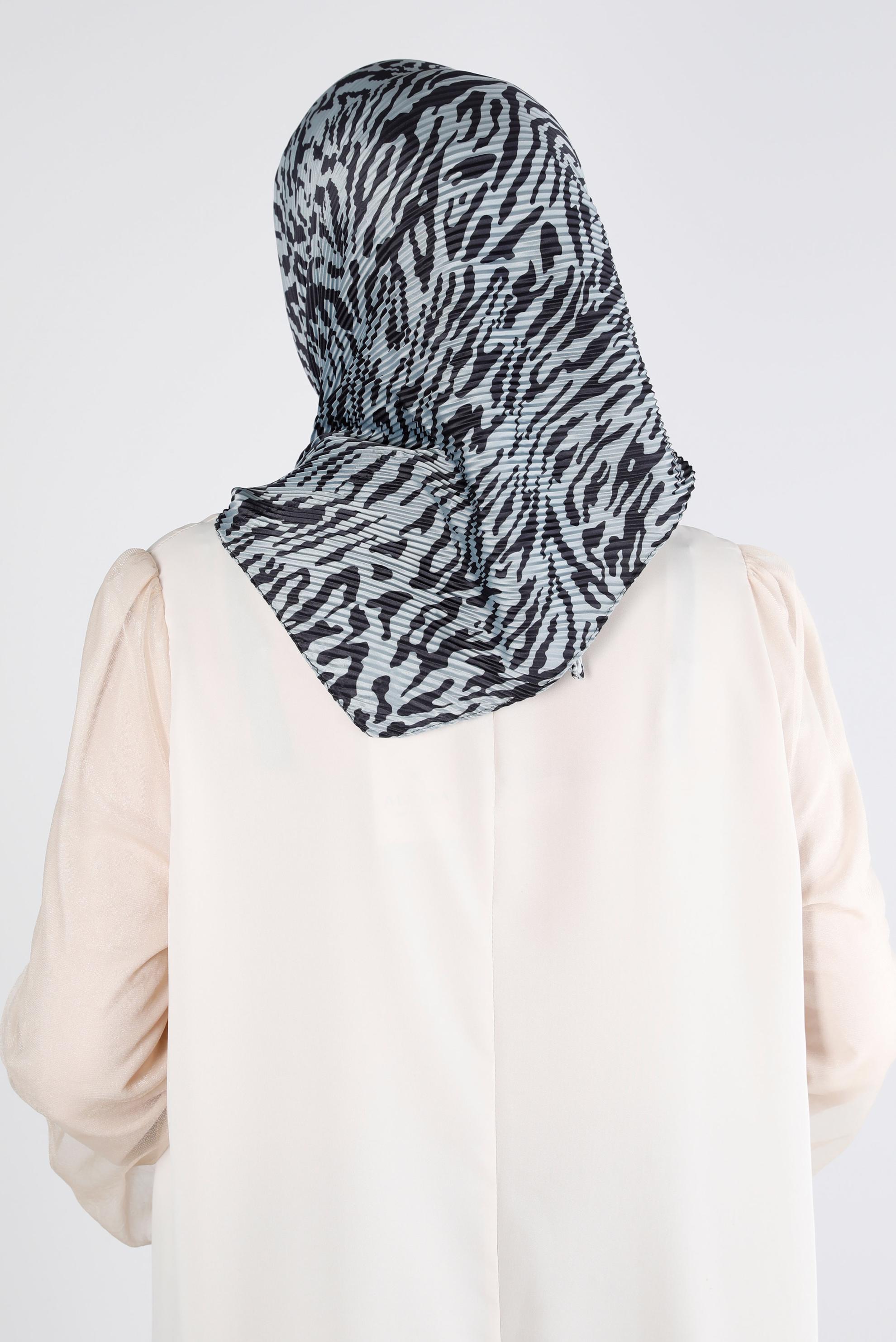 Tesettür giyim SİYAH ALVİNA PİLİSELİ ZEBRA DESEN EŞARP 8212 