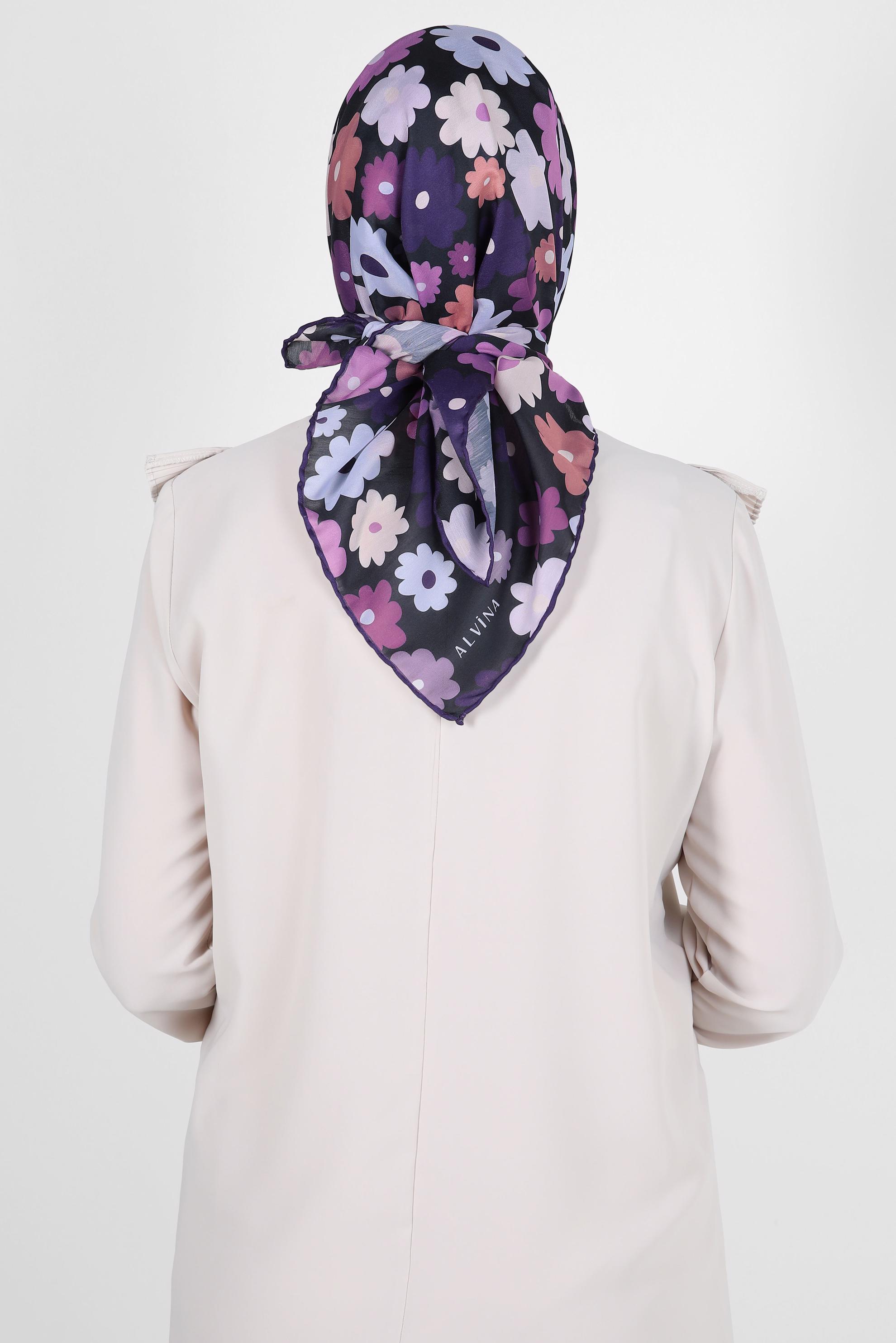 Tesettür giyim MOR ALVİNA PAPATYA DESEN ORGANİK EŞARP 8214 