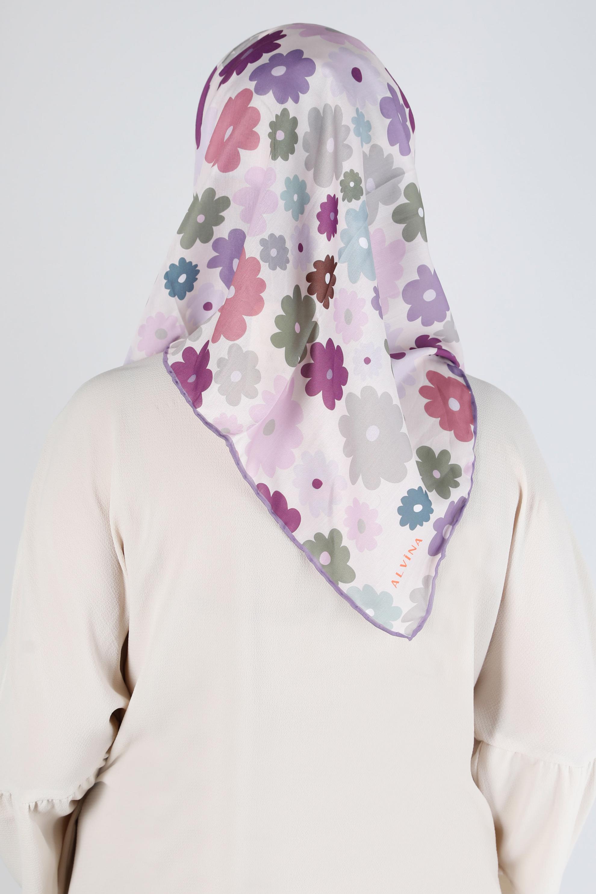 Tesettür giyim MOR ALVİNA PAPATYA DESEN ORGANİK EŞARP 8214 