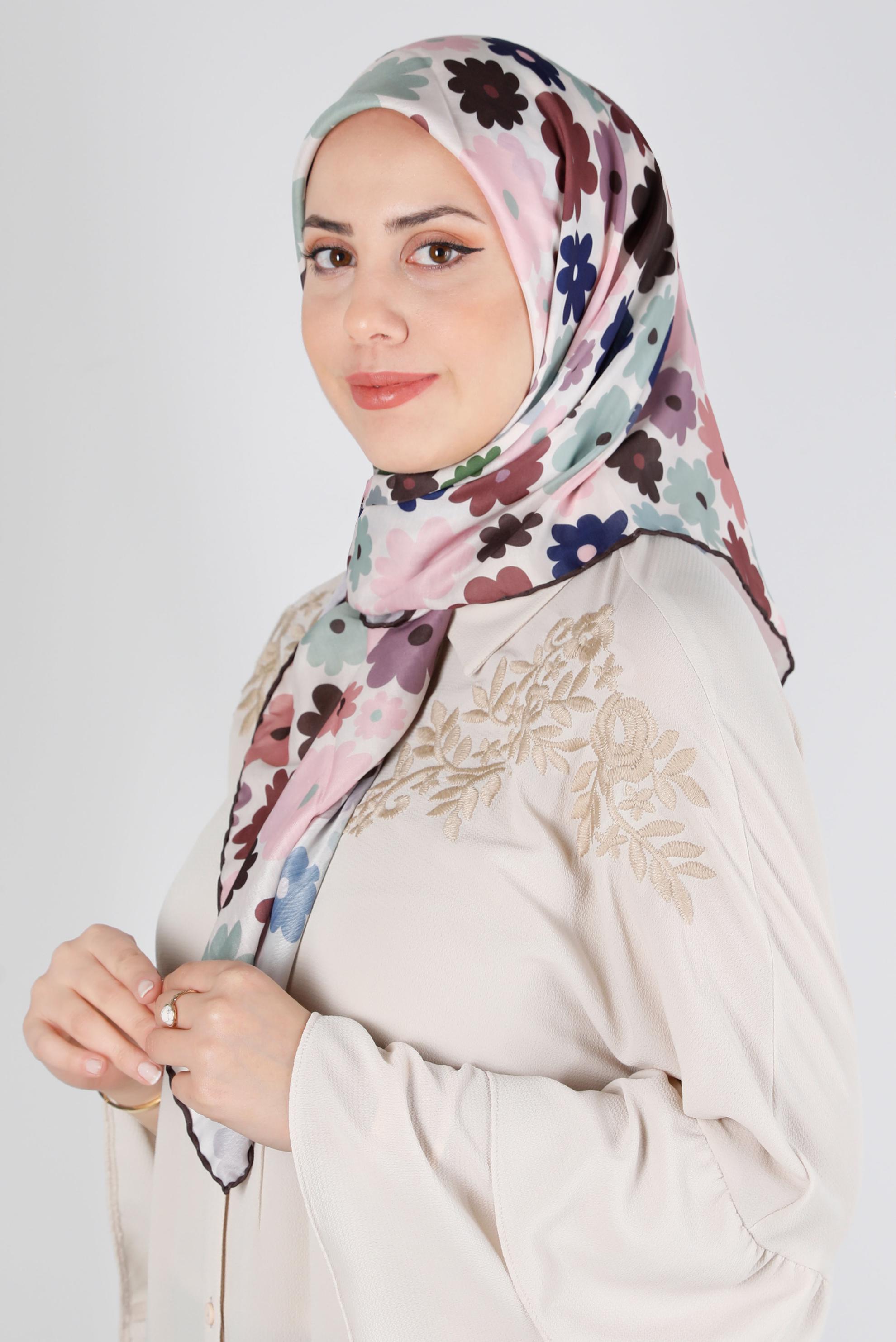 Tesettür giyim KAHVE ALVİNA PAPATYA DESEN ORGANİK EŞARP 8214 