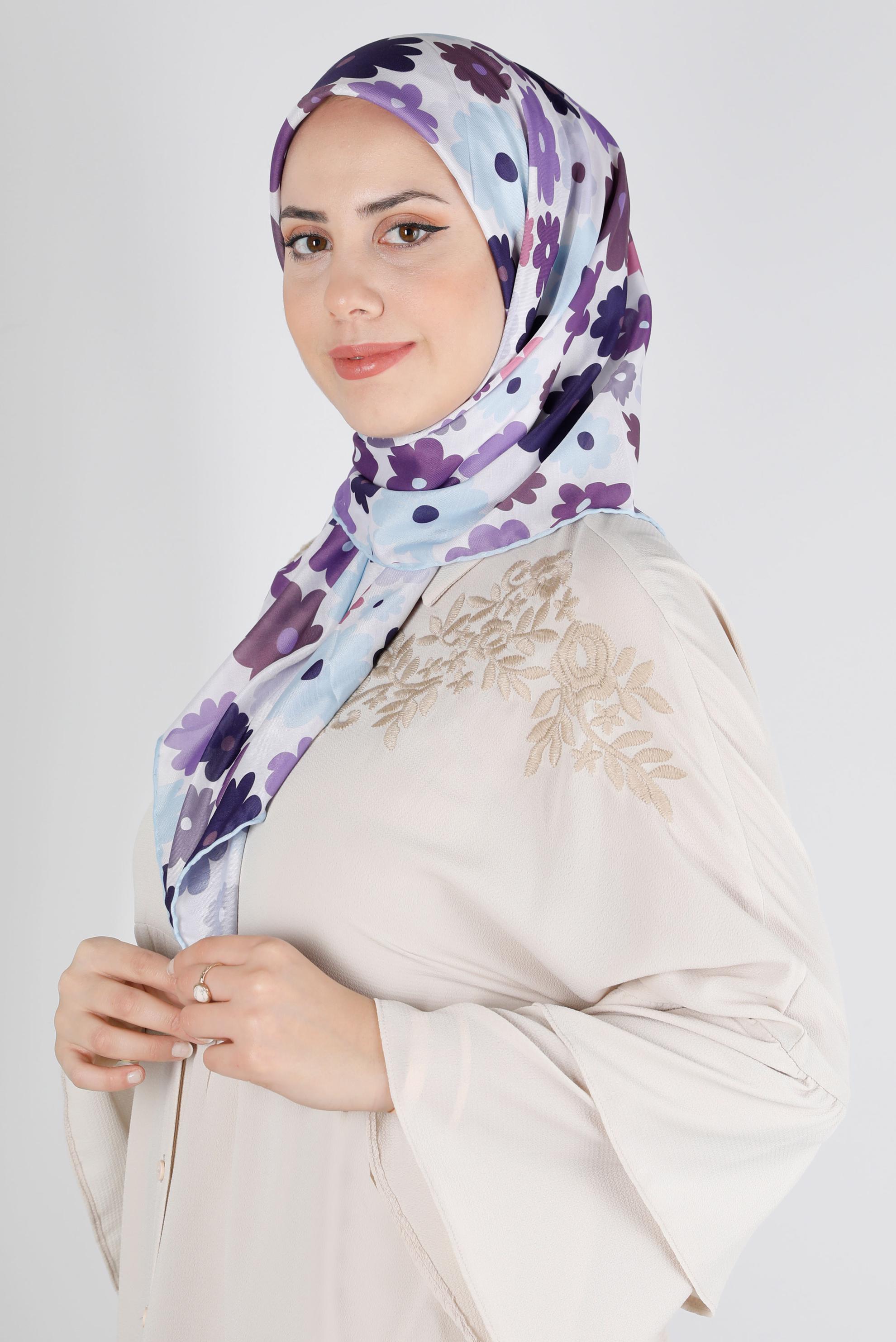 Tesettür giyim MAVİ ALVİNA PAPATYA DESEN ORGANİK EŞARP 8214 