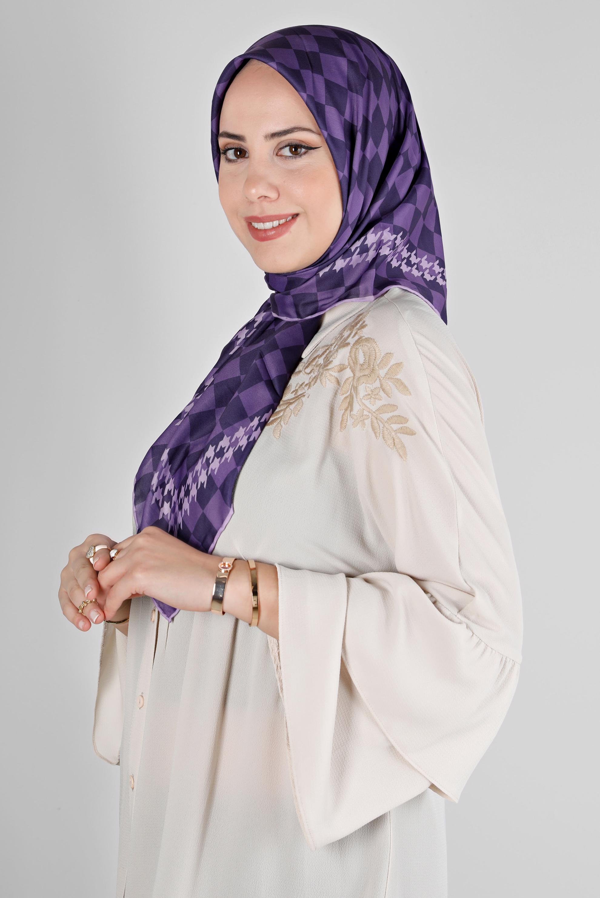 Tesettür giyim MOR ALVİNA DAMA DESEN ORGANİK EŞARP 8215 