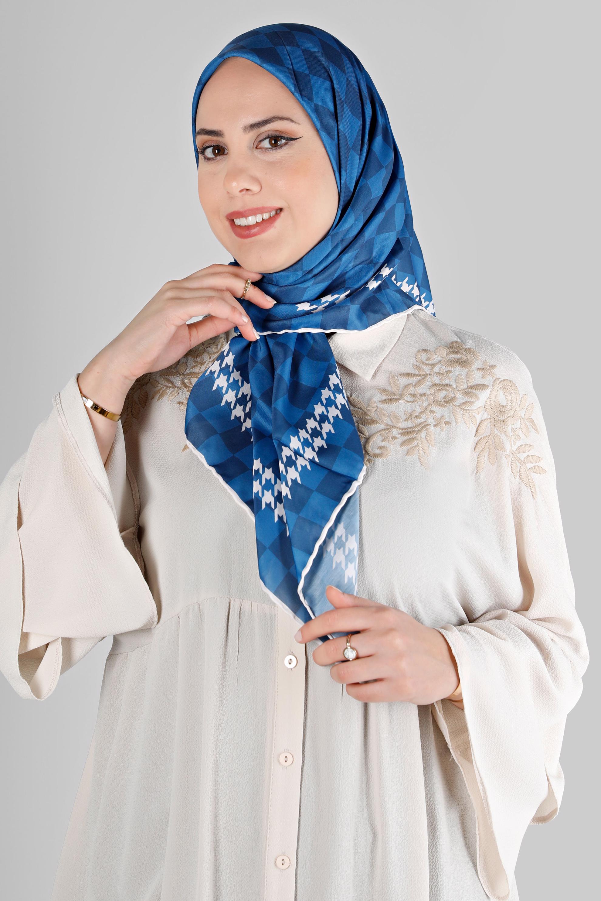 Tesettür giyim LACİVERT ALVİNA DAMA DESEN ORGANİK EŞARP 8215 