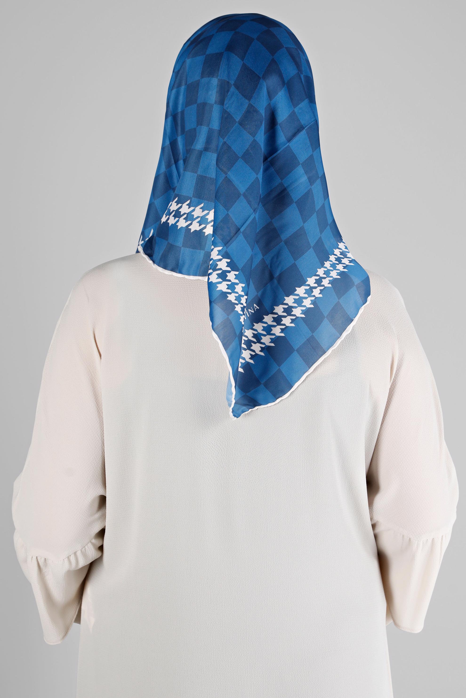 Tesettür giyim LACİVERT ALVİNA DAMA DESEN ORGANİK EŞARP 8215 