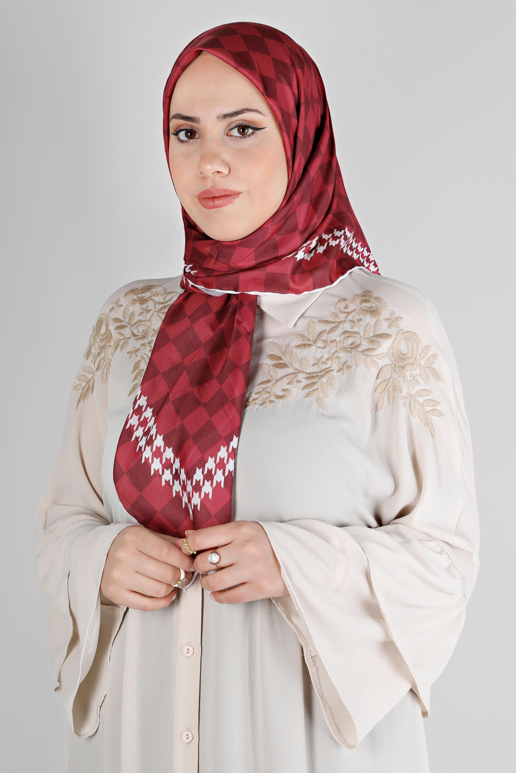 Tesettür giyim BORDO ALVİNA DAMA DESEN ORGANİK EŞARP 8215 