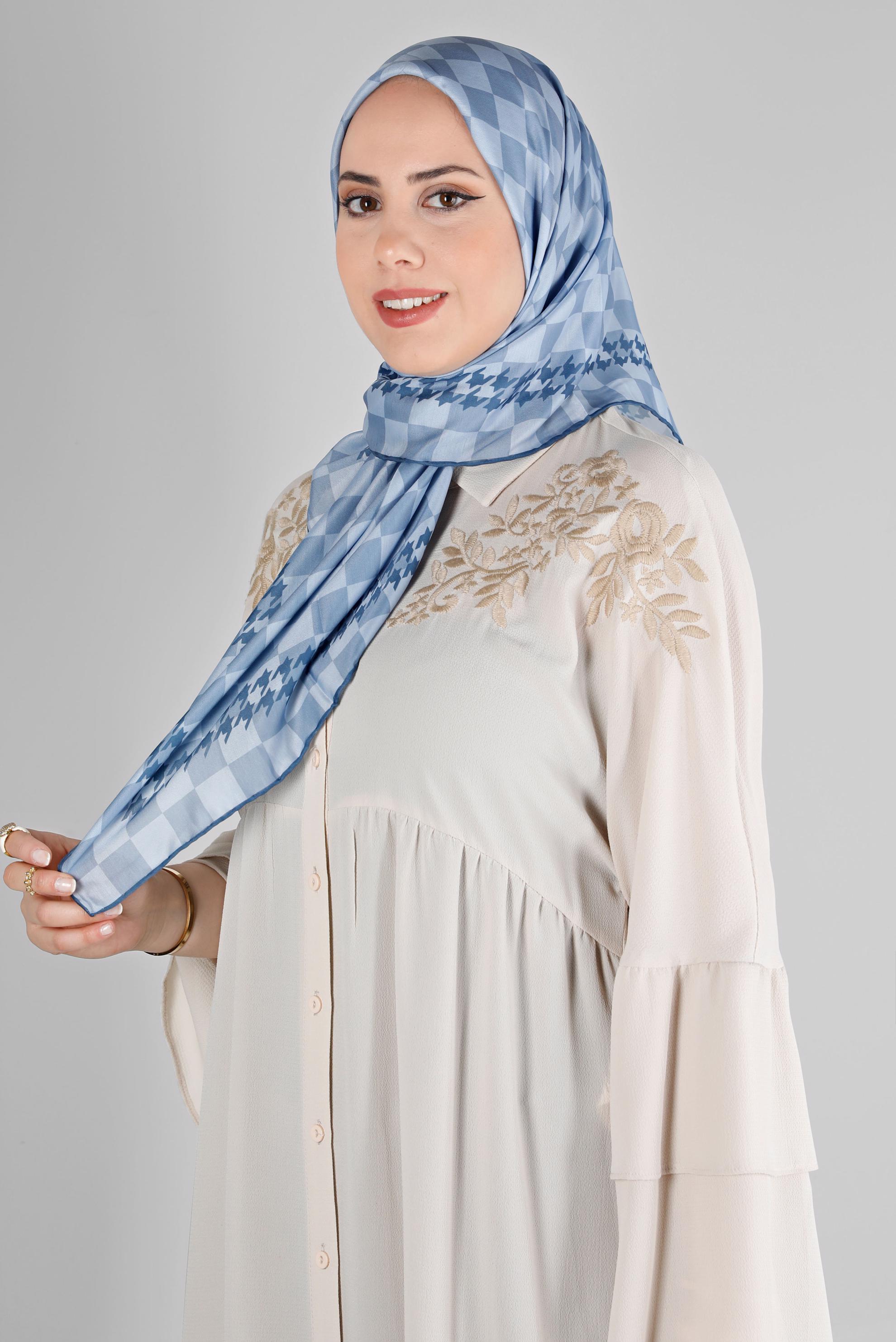 Tesettür giyim LACİVERT ALVİNA DAMA DESEN ORGANİK EŞARP 8215 