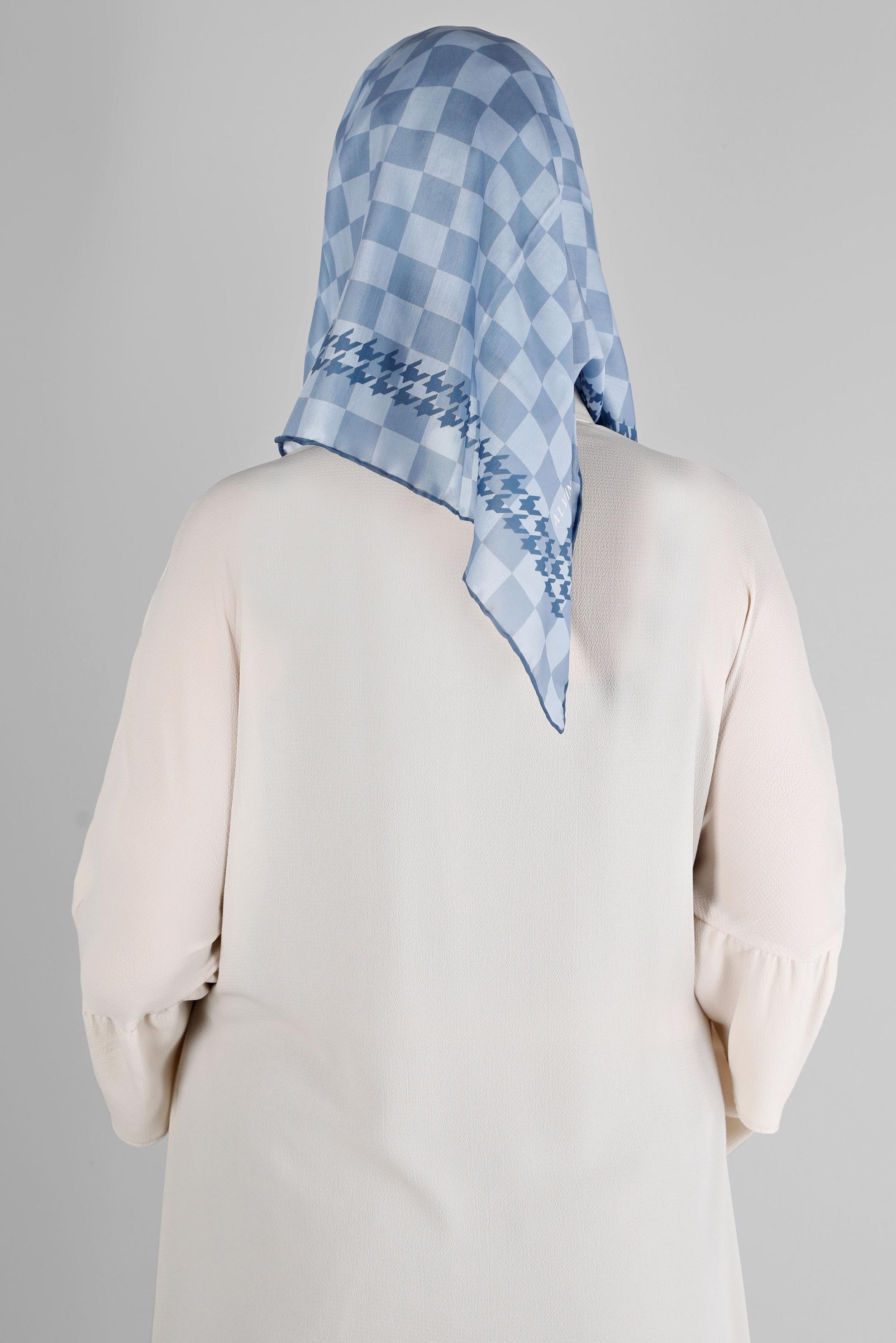 Tesettür giyim LACİVERT ALVİNA DAMA DESEN ORGANİK EŞARP 8215 