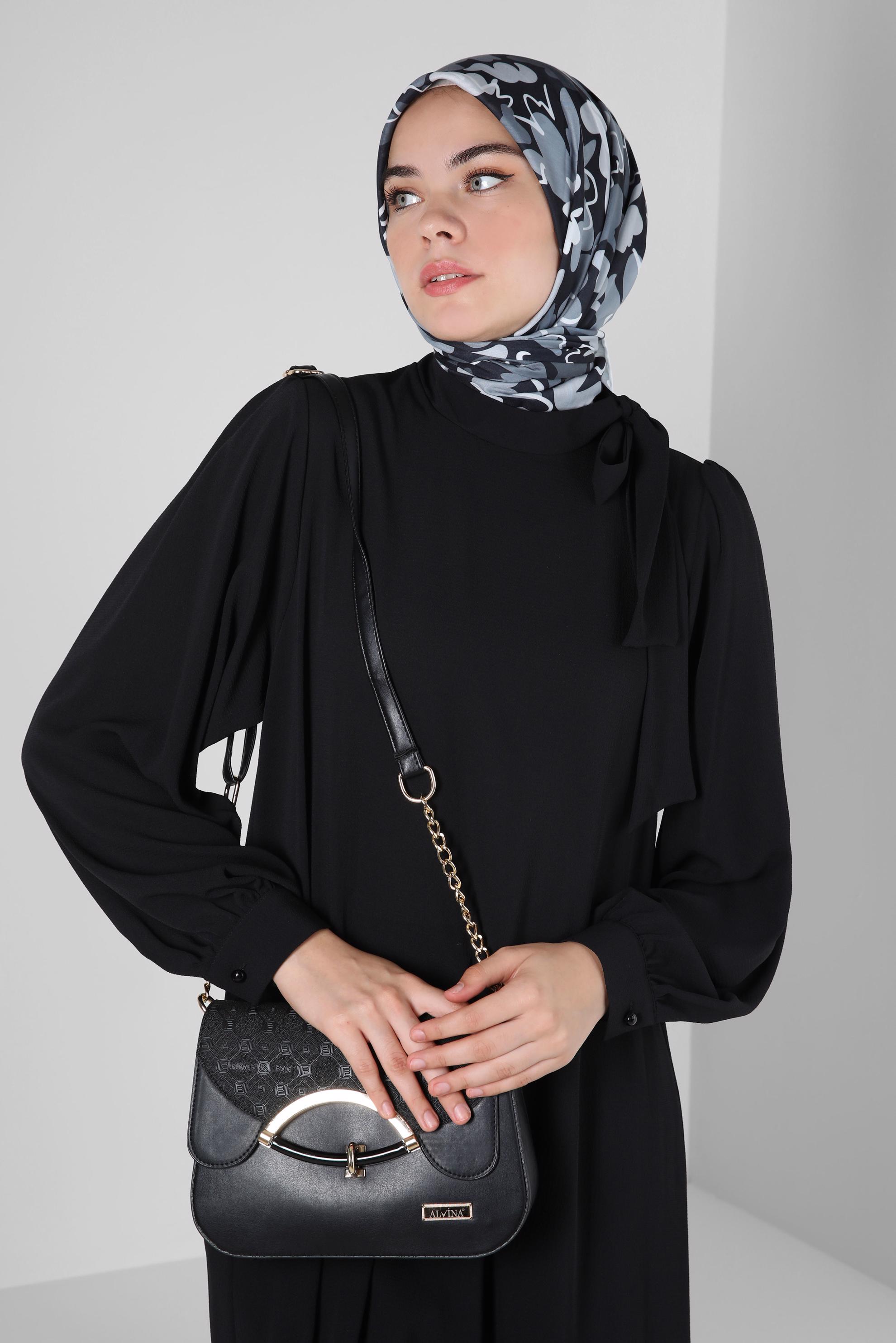 Tesettür giyim SİYAH ALVİNA ÇİÇEK DESENLİ EŞARP 8216