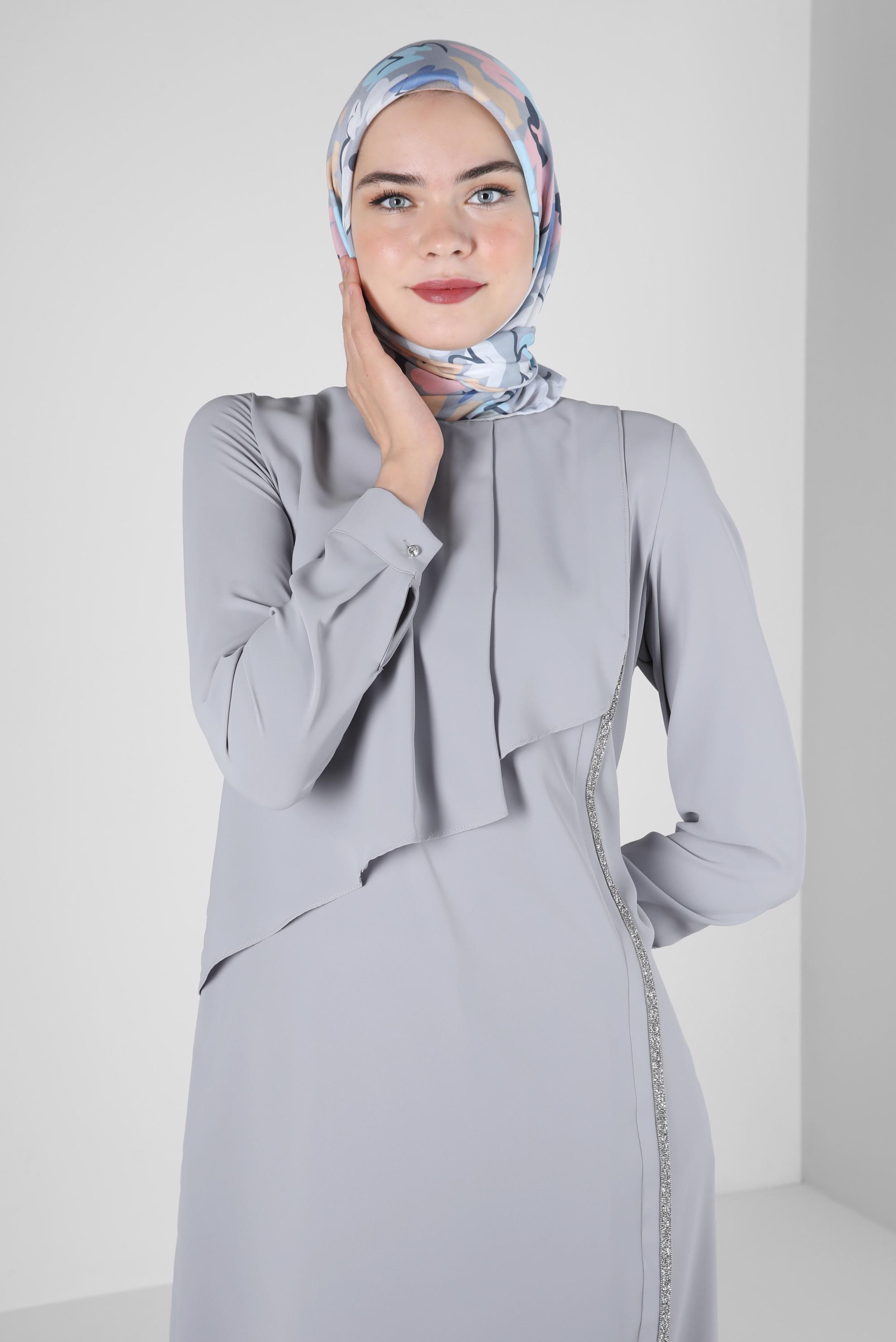 Tesettür giyim GRİ ALVİNA ÇİÇEK DESENLİ EŞARP 8216