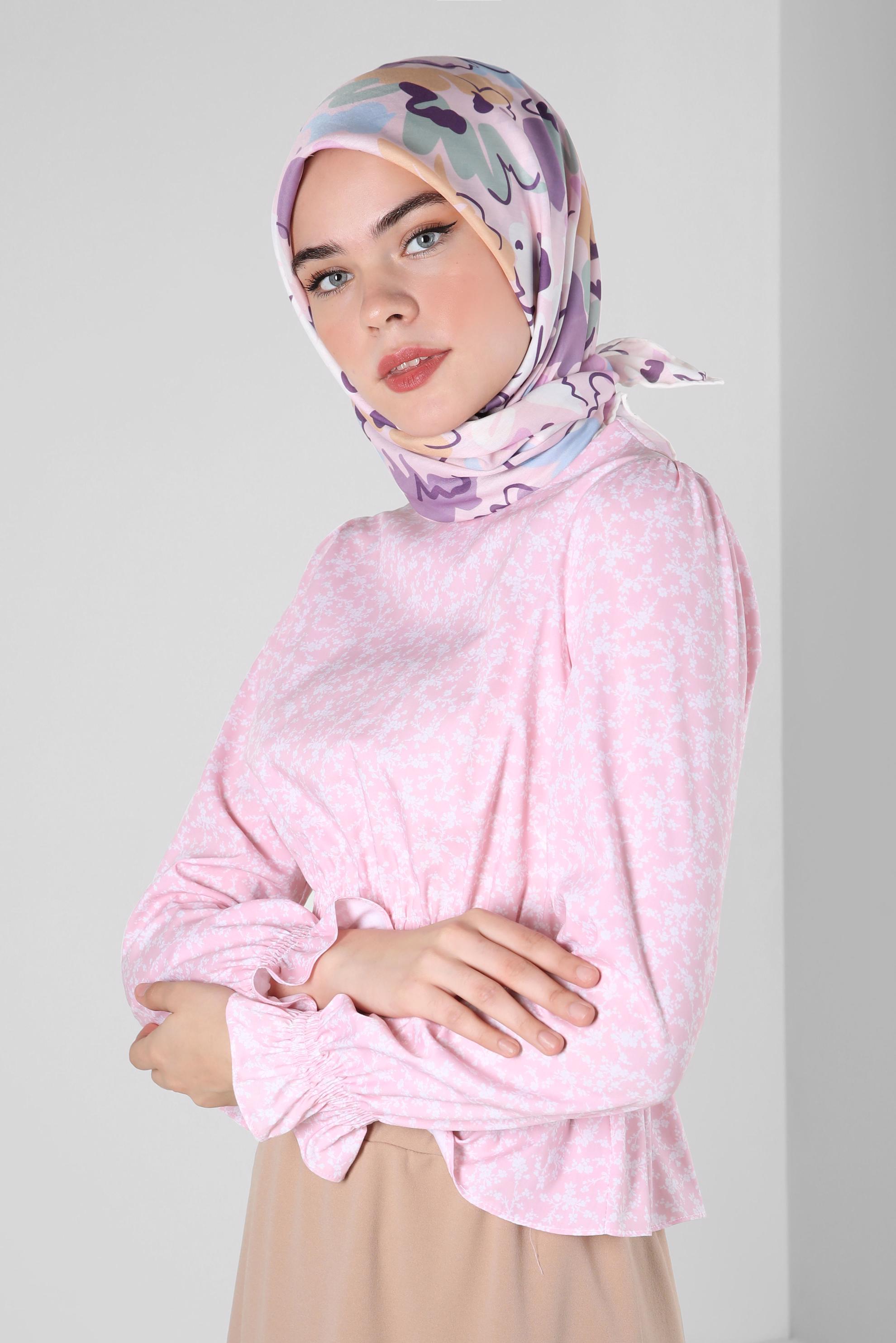 Tesettür giyim MOR ALVİNA ÇİÇEK DESENLİ EŞARP 8216