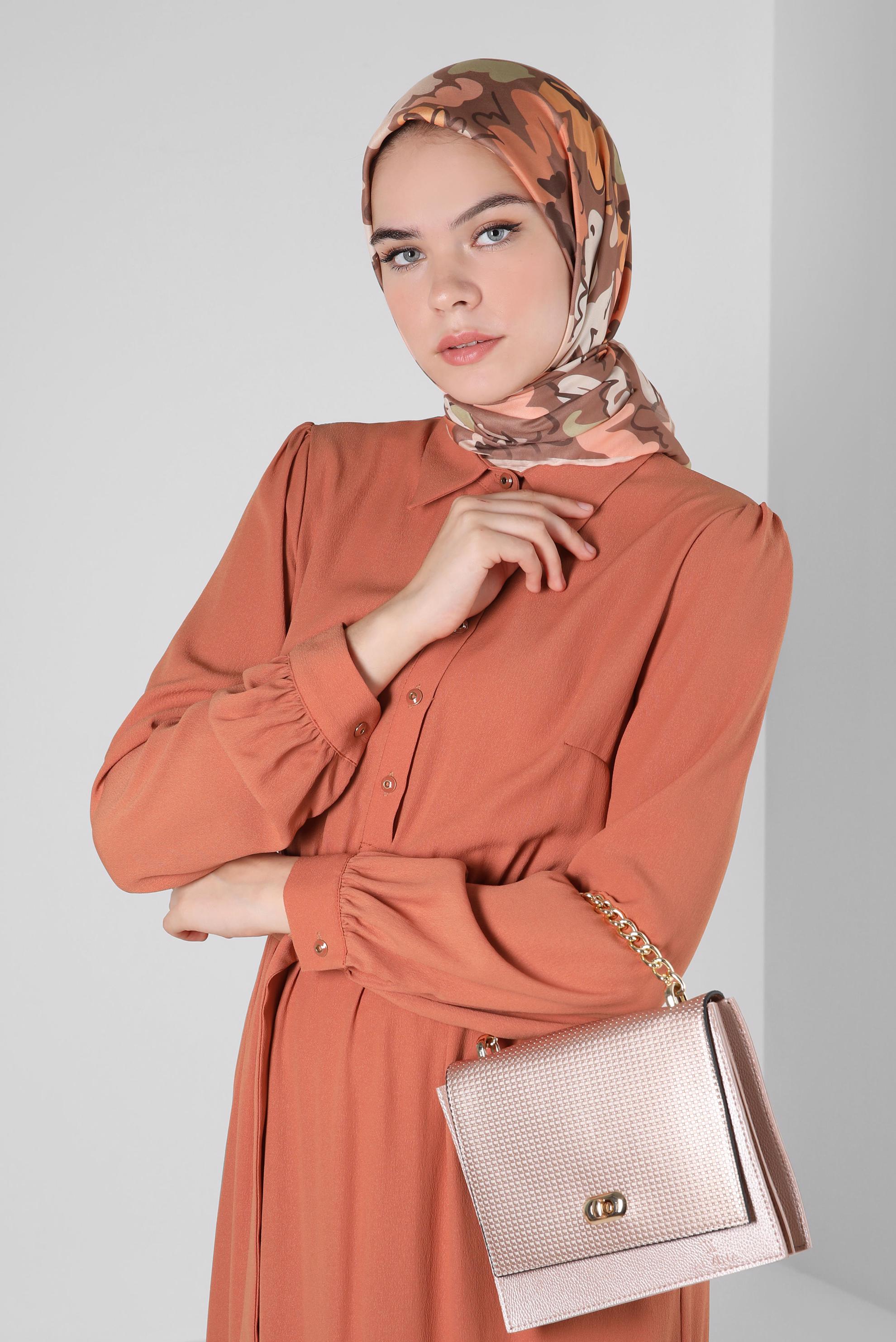 Tesettür giyim KAHVE ALVİNA ÇİÇEK DESENLİ EŞARP 8216