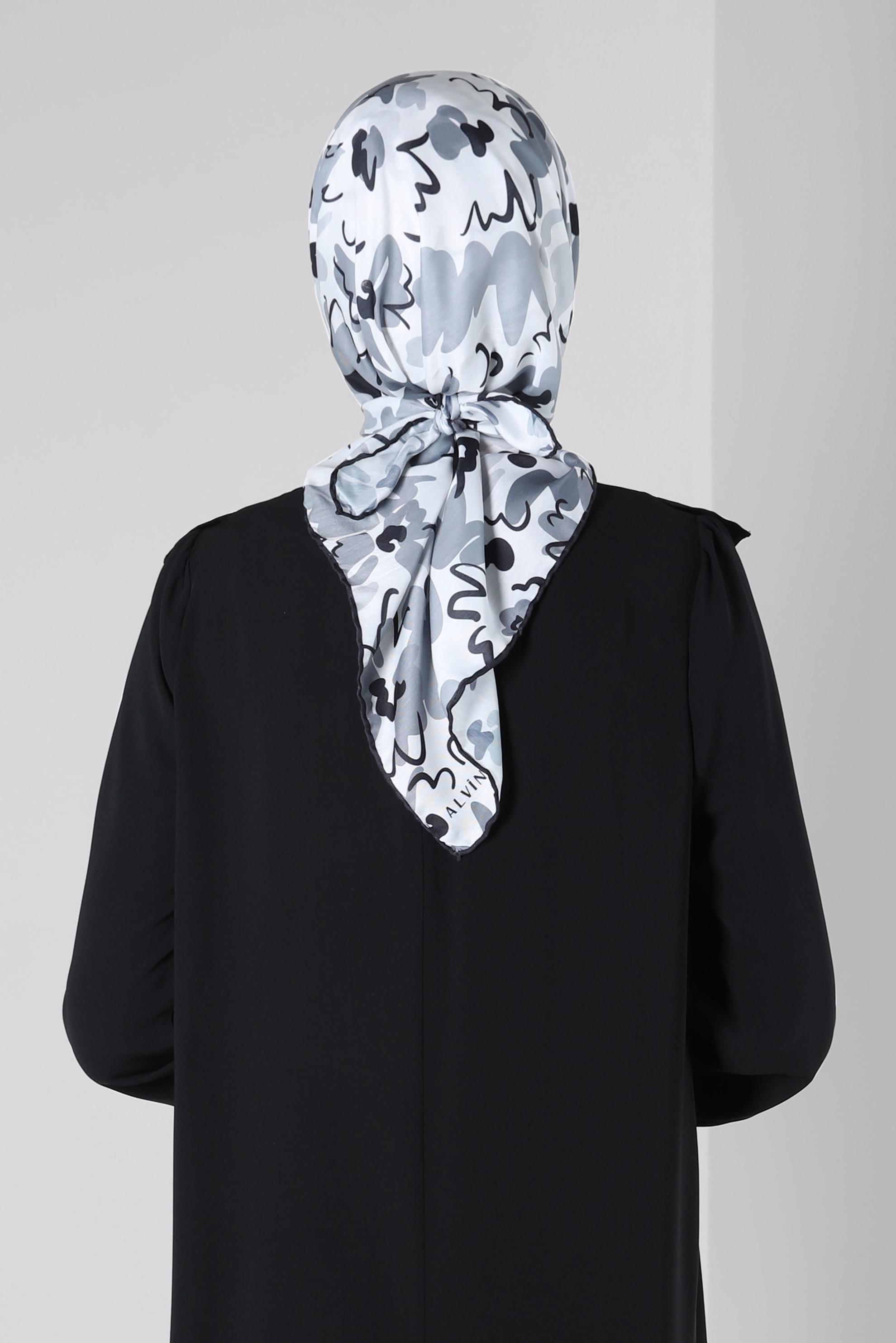 Tesettür giyim GÜMÜŞ ALVİNA ÇİÇEK DESENLİ EŞARP 8216