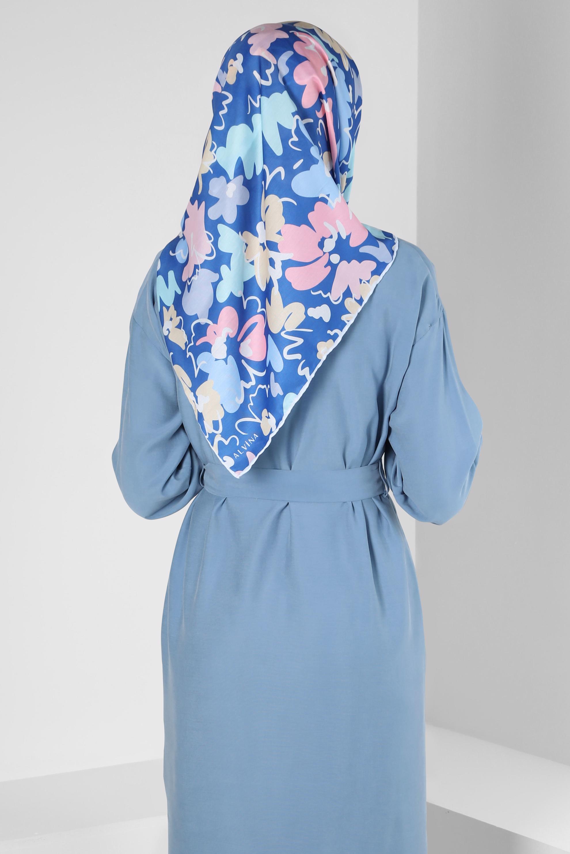 Tesettür giyim LACİVERT ALVİNA ÇİÇEK DESENLİ EŞARP 8216