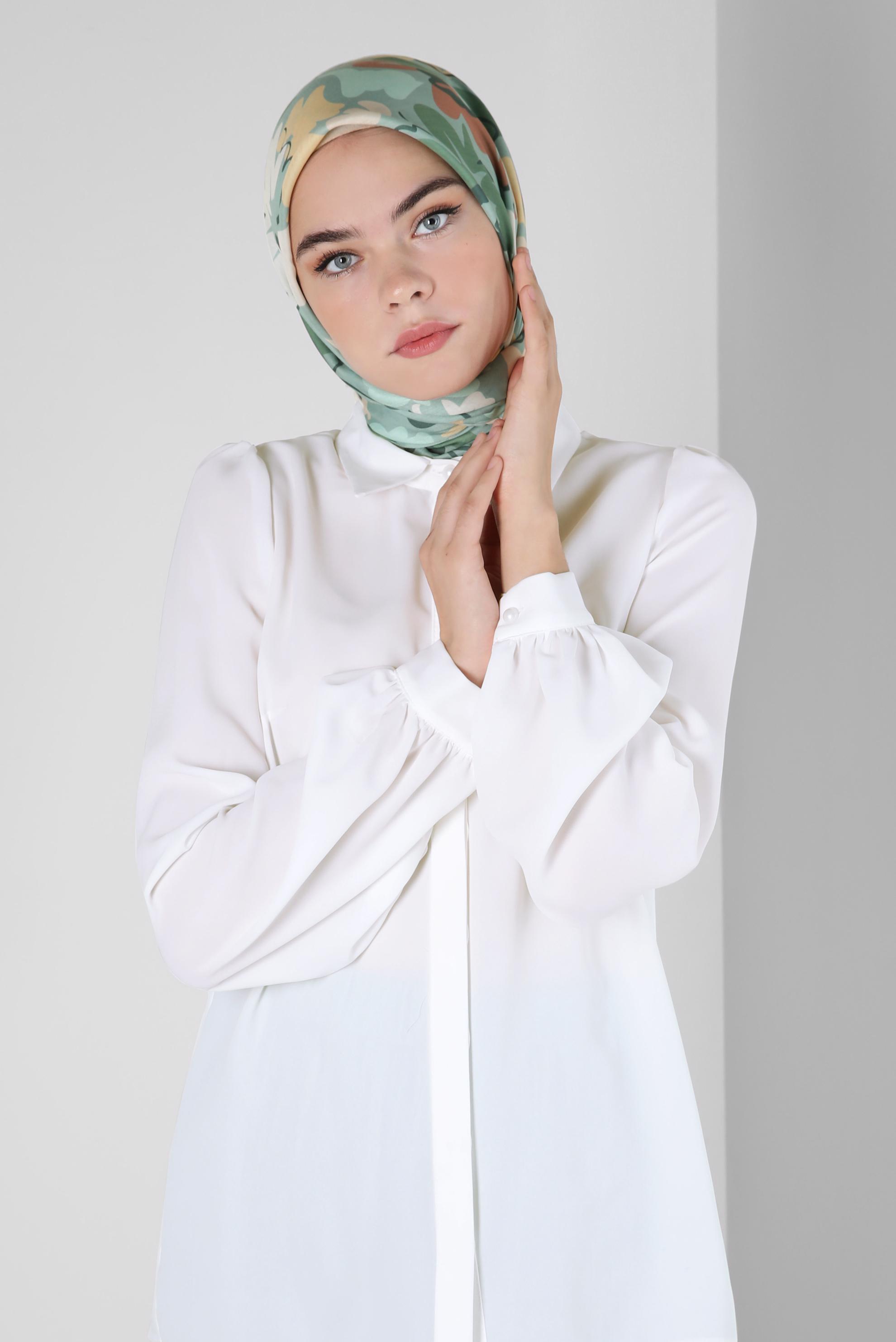 Tesettür giyim YEŞİL ALVİNA ÇİÇEK DESENLİ EŞARP 8216