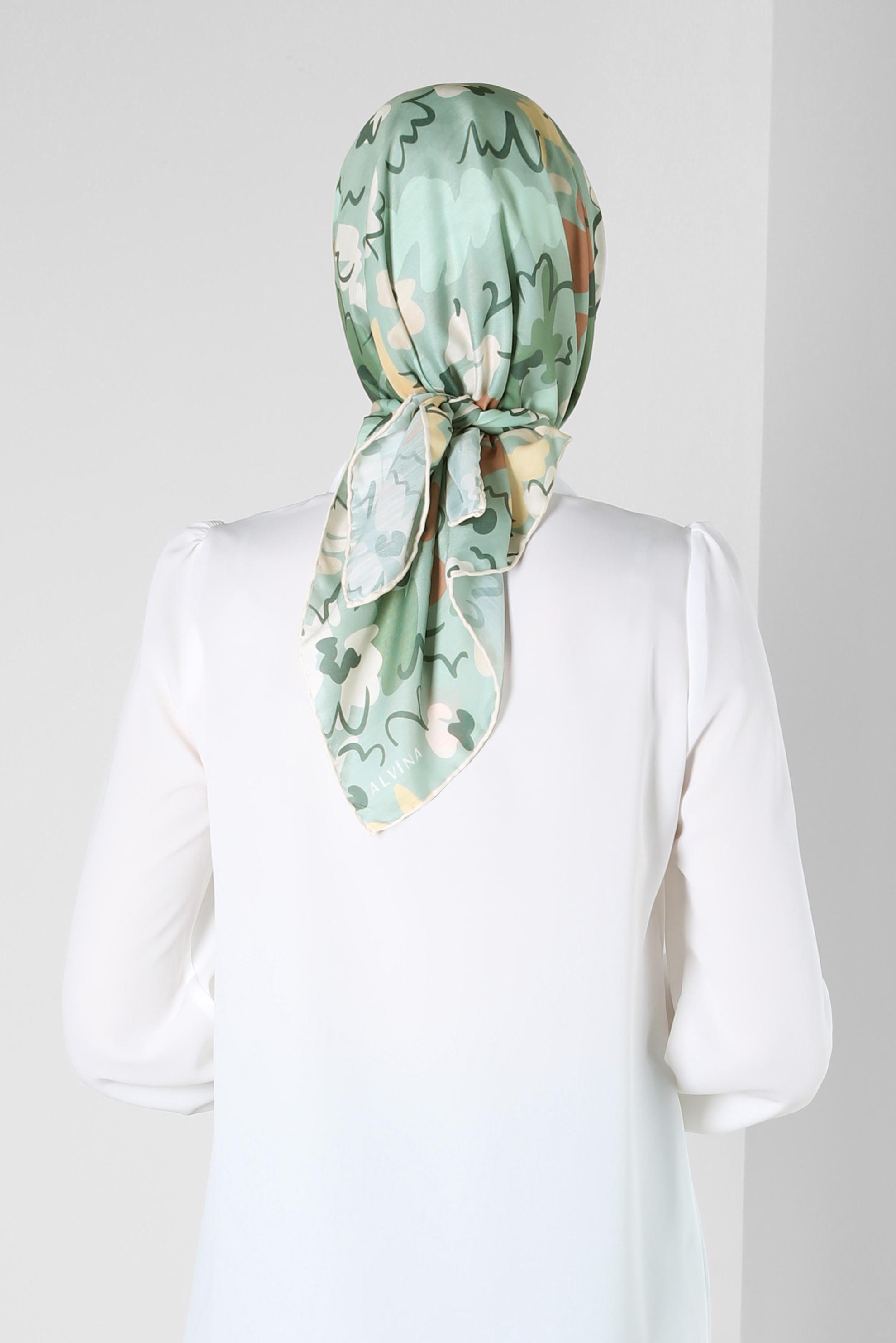 Tesettür giyim YEŞİL ALVİNA ÇİÇEK DESENLİ EŞARP 8216