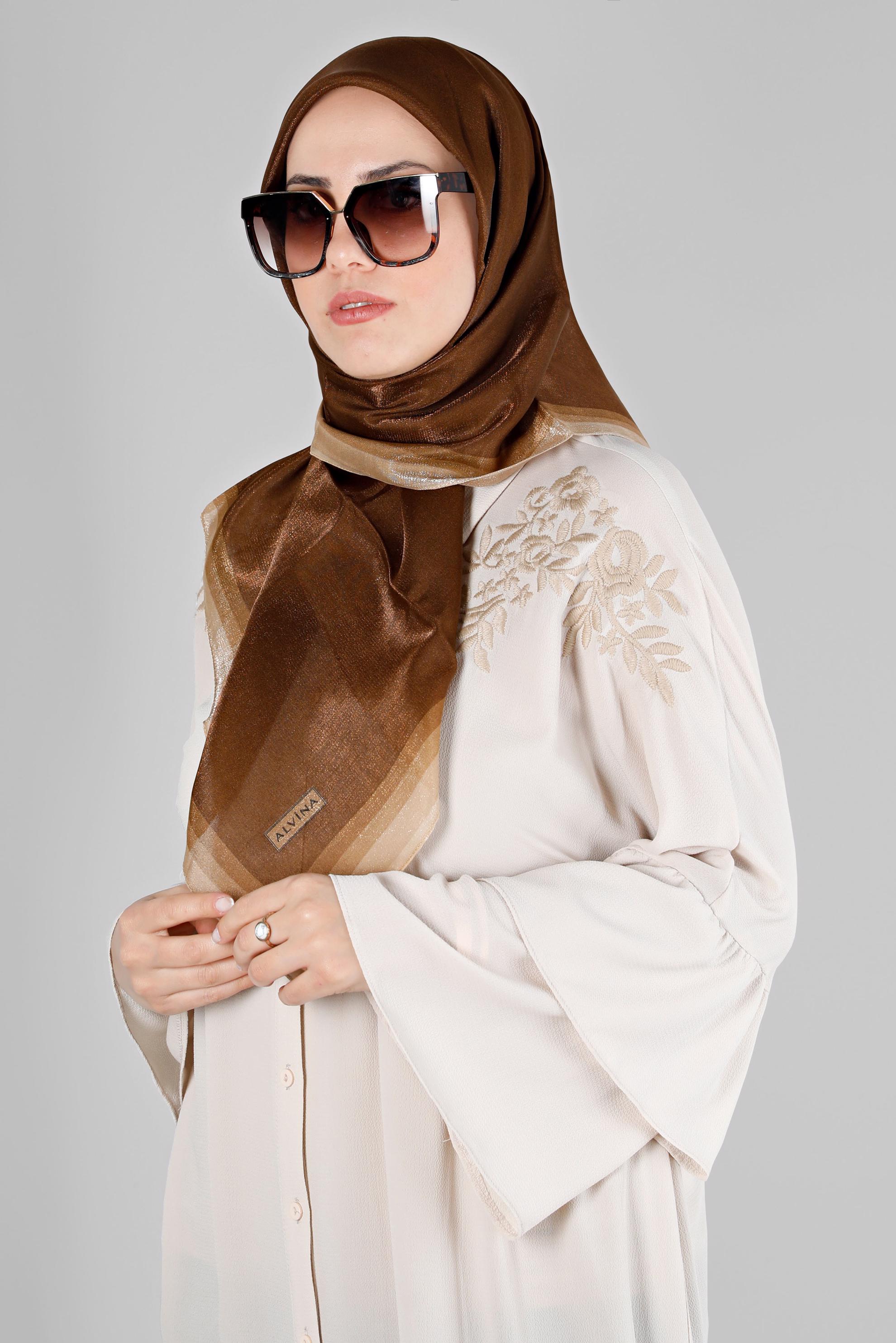 Tesettür giyim KAHVE ALVİNA KEHRİBAR EŞARP 8218