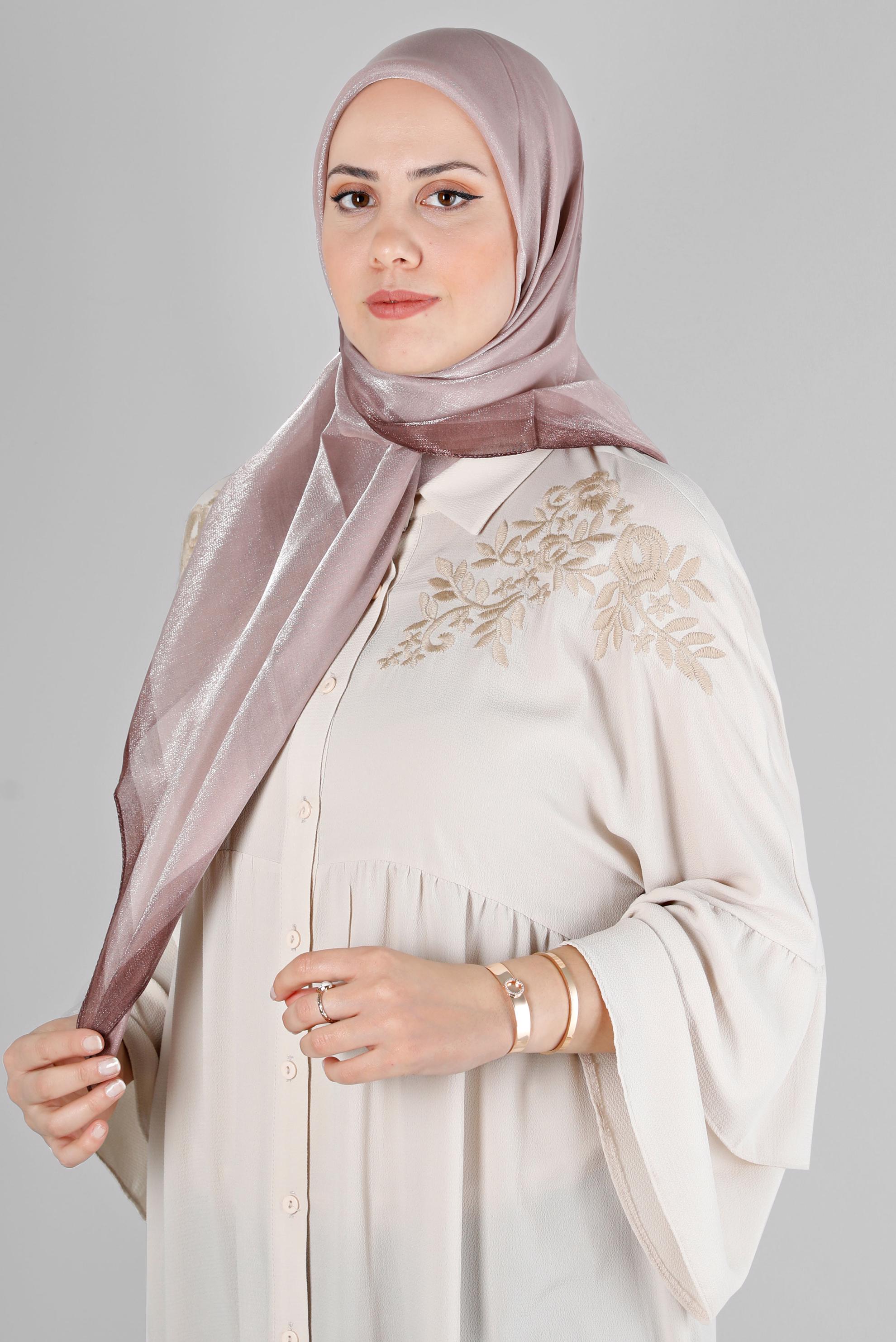 Tesettür giyim PUDRA ALVİNA KEHRİBAR EŞARP 8218