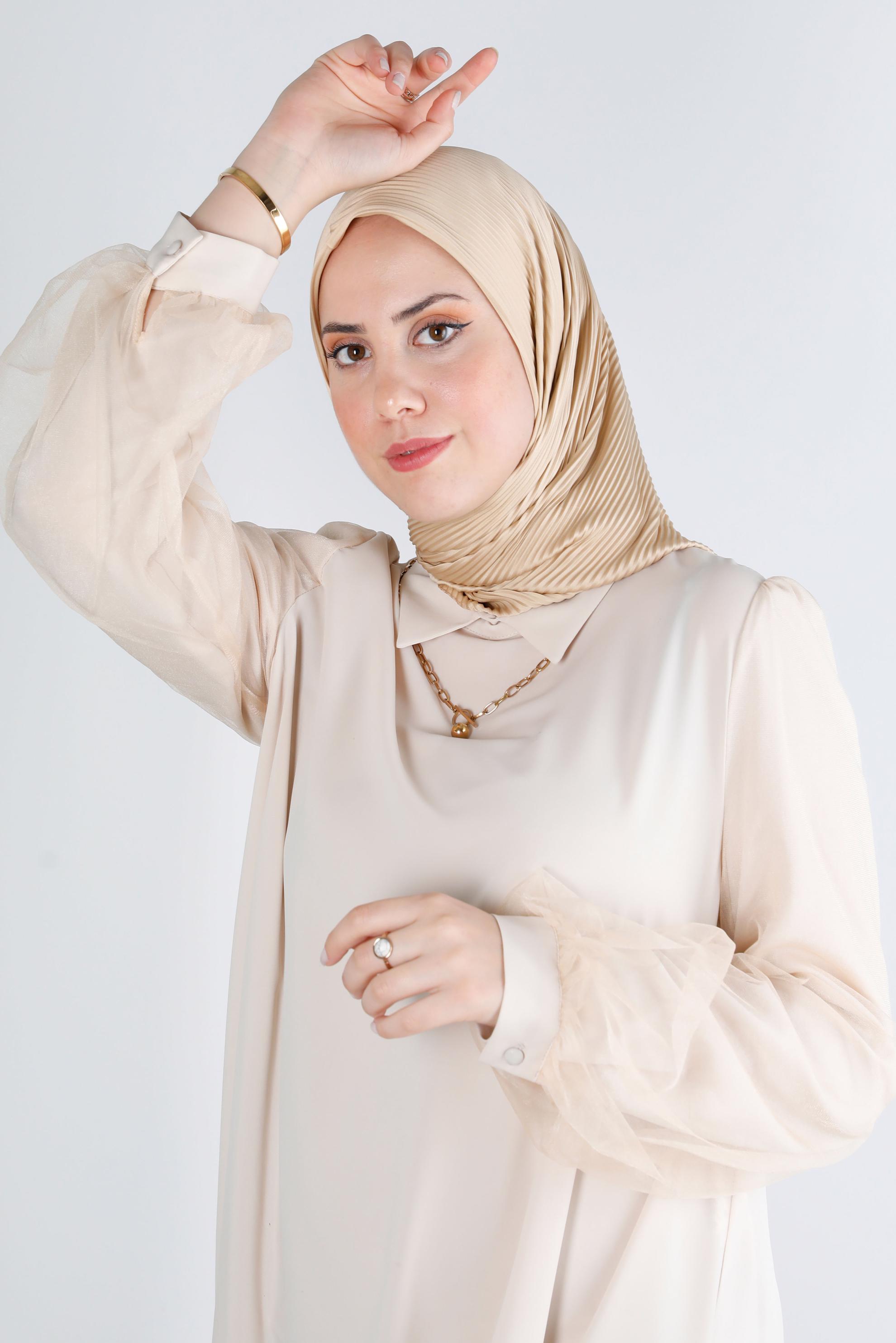 Tesettür giyim BEJ ALVİNA DÜZ EŞARP 8219