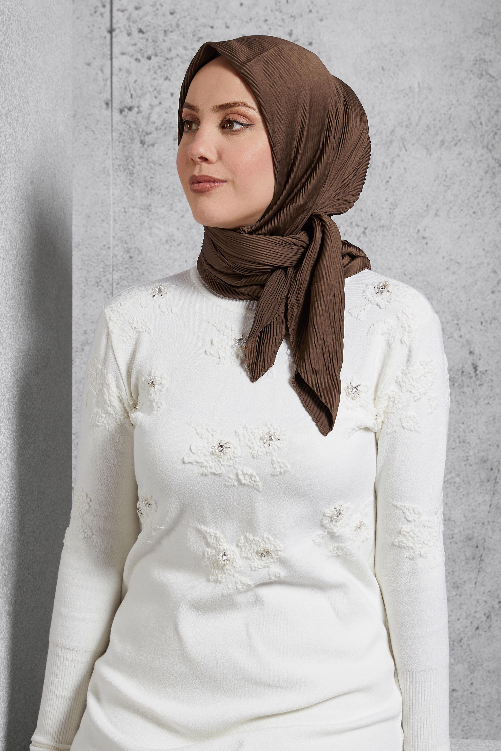 Tesettür giyim KAHVE ALVİNA DÜZ EŞARP 8219