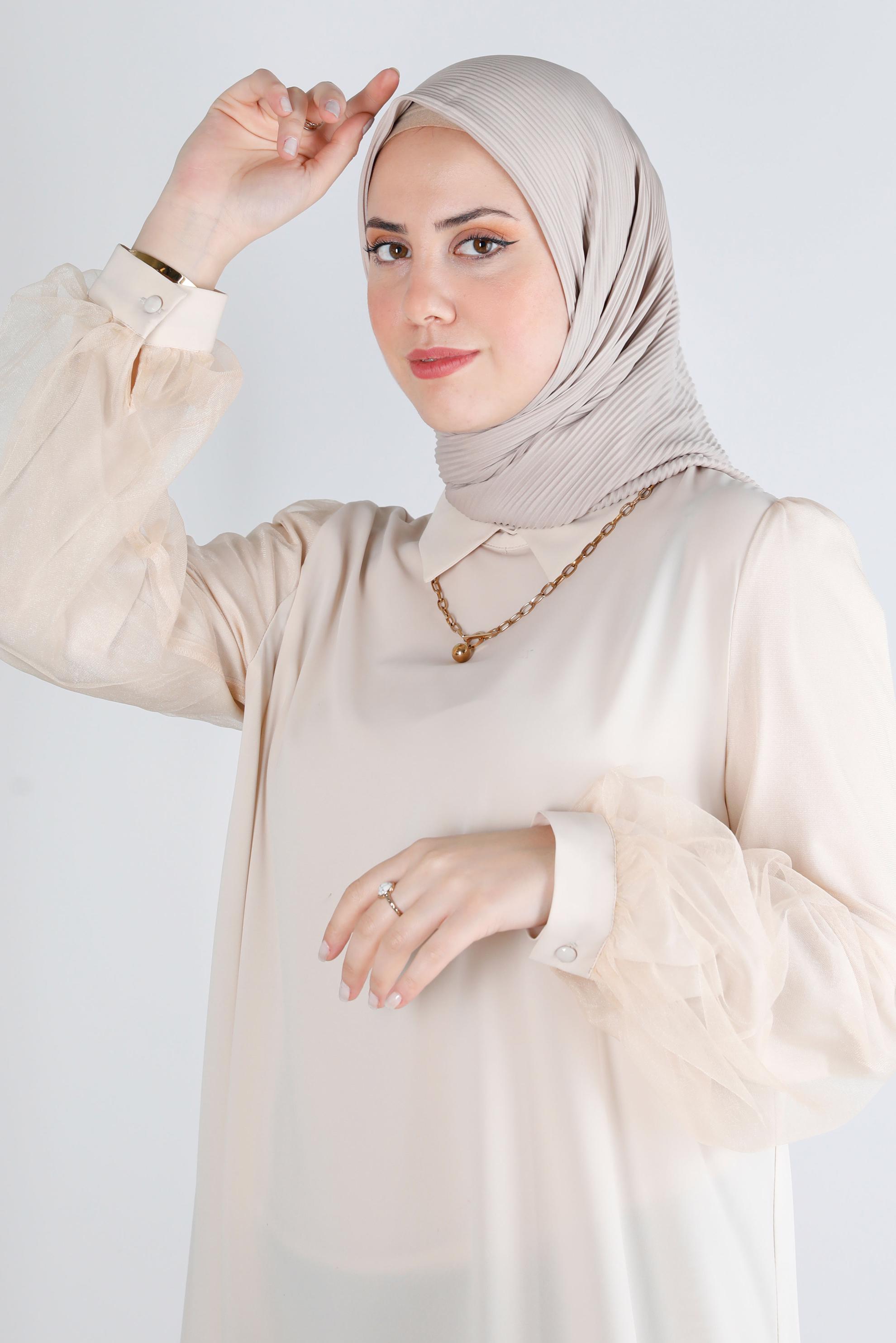 Tesettür giyim BEJ ALVİNA DÜZ EŞARP 8219