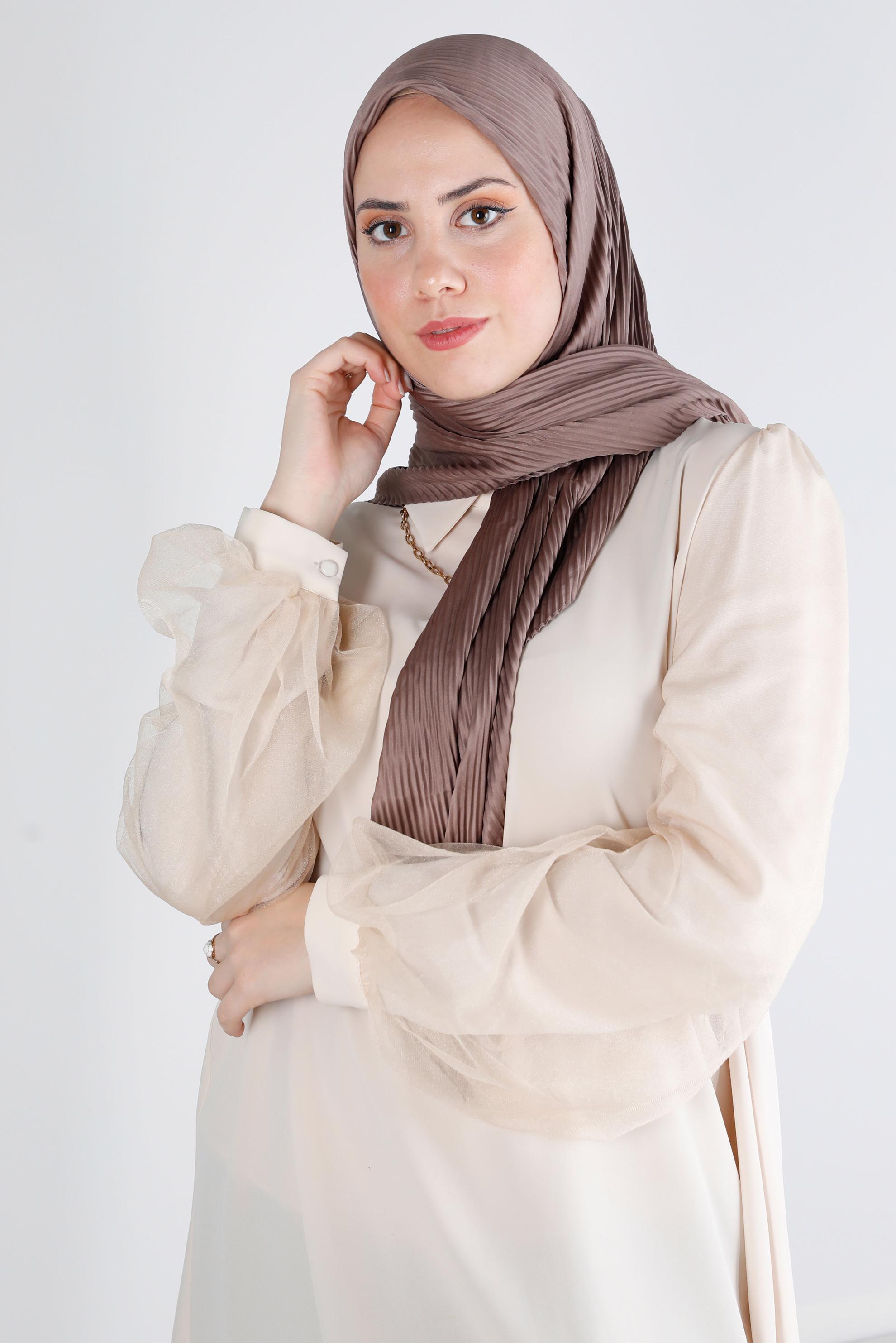 Tesettür giyim VİZON ALVİNA DÜZ EŞARP 8219