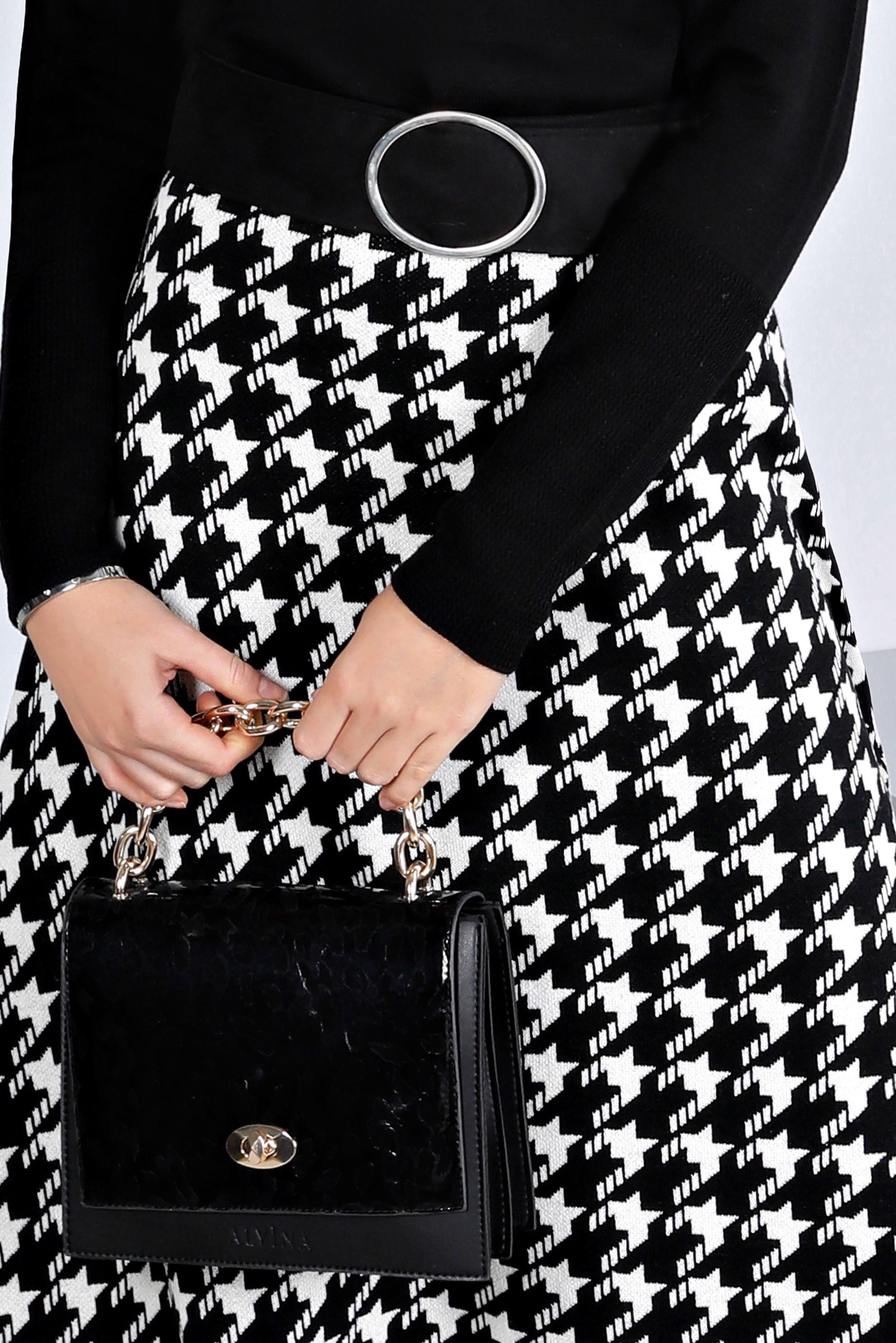 Vêtements hijab NOIR JUPE ÉVASÉE EN MAILLE TEXTURÉE PIED DE POULE 60320