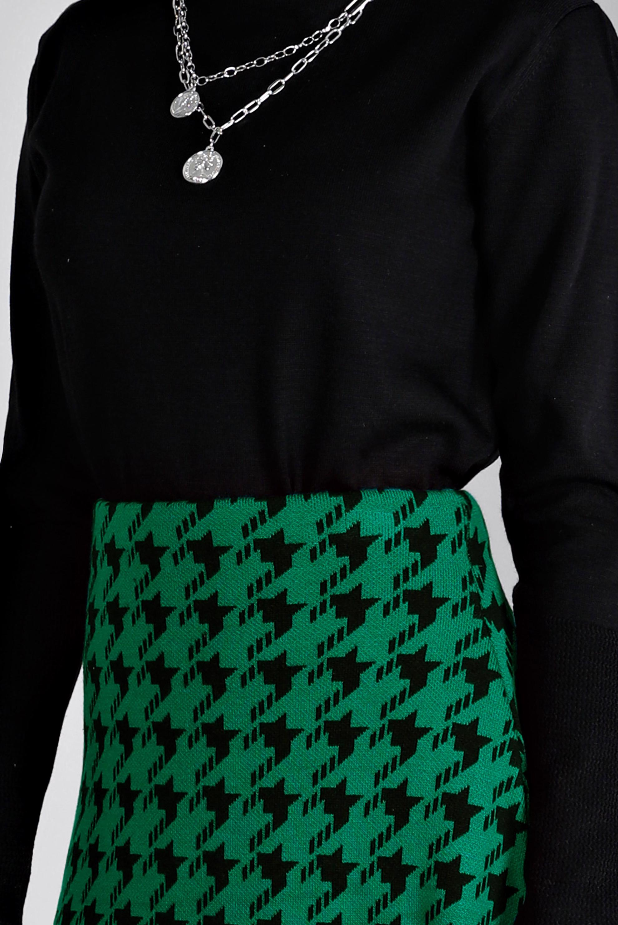 Hijab clothing GREEN HOUNDSTOOTH TEXTURED KNITWEAR FLARED SKIRT 60320