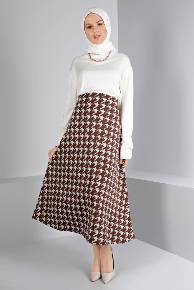 Tesettür giyim  KAZAYAĞI DESENLİ TRİKO ÇAN ETEK 60320 - ALVİNA
