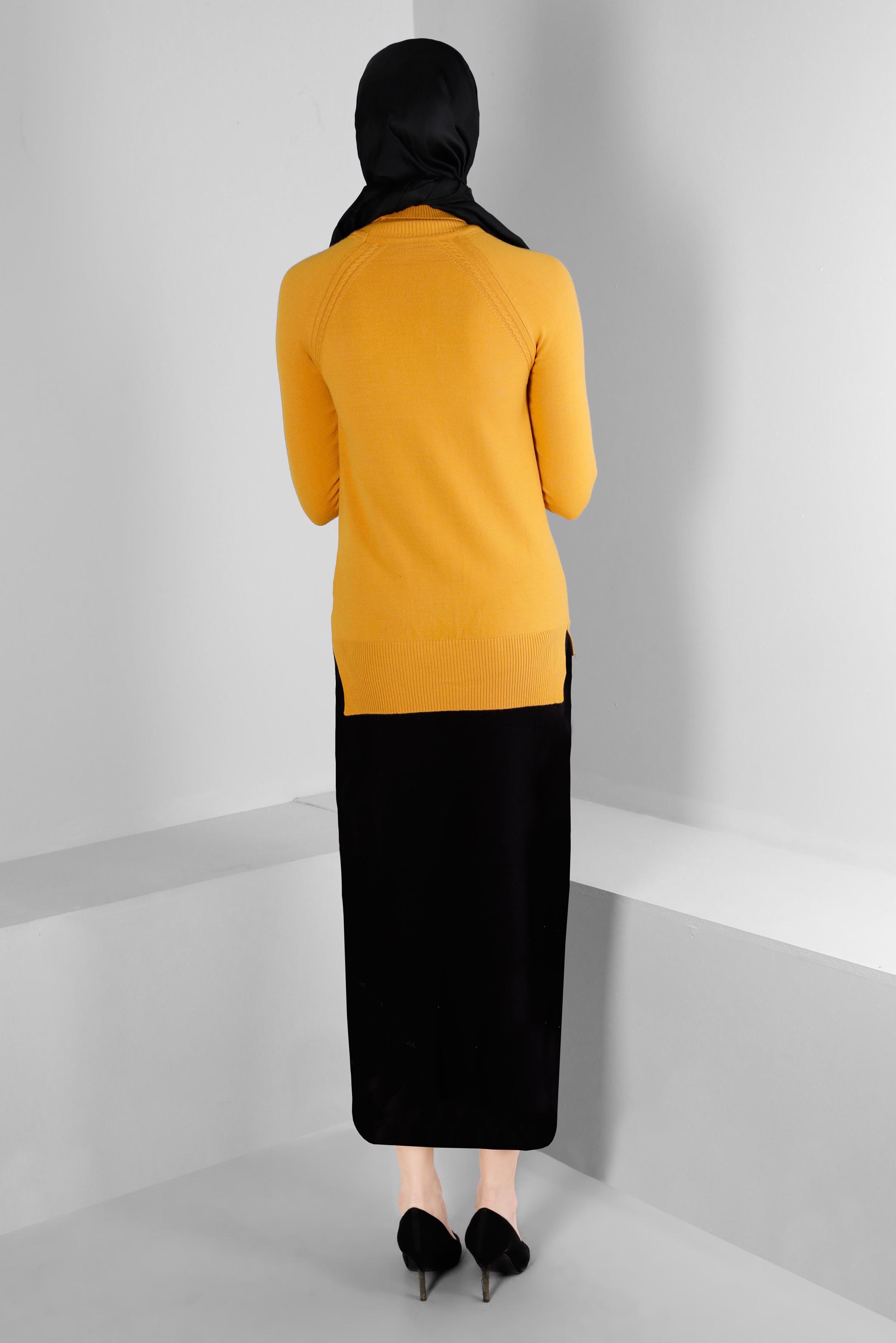 Tesettür giyim SİYAH BELİ LASTİKLİ TRİKO ETEK 60321