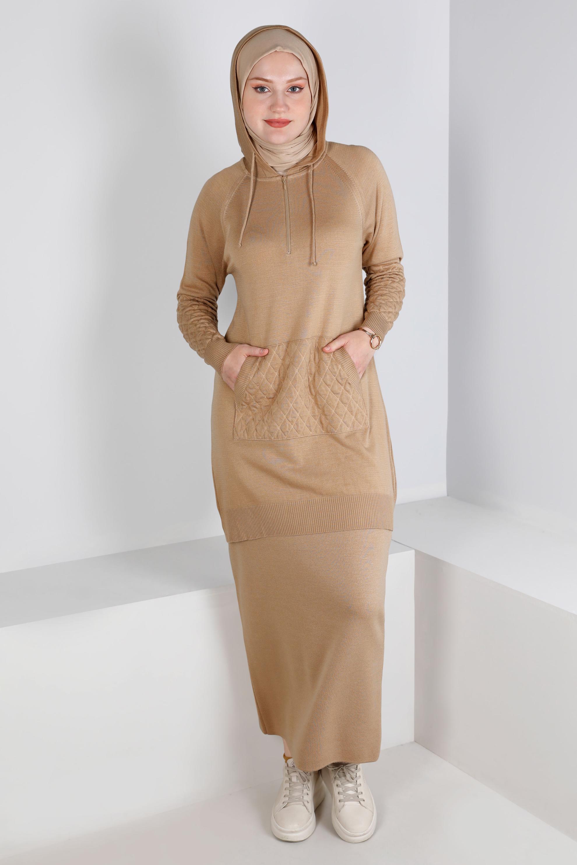 Vêtements hijab BRUN JUPE EN MAILLE À TAILLE ÉLASTIQUE 60321