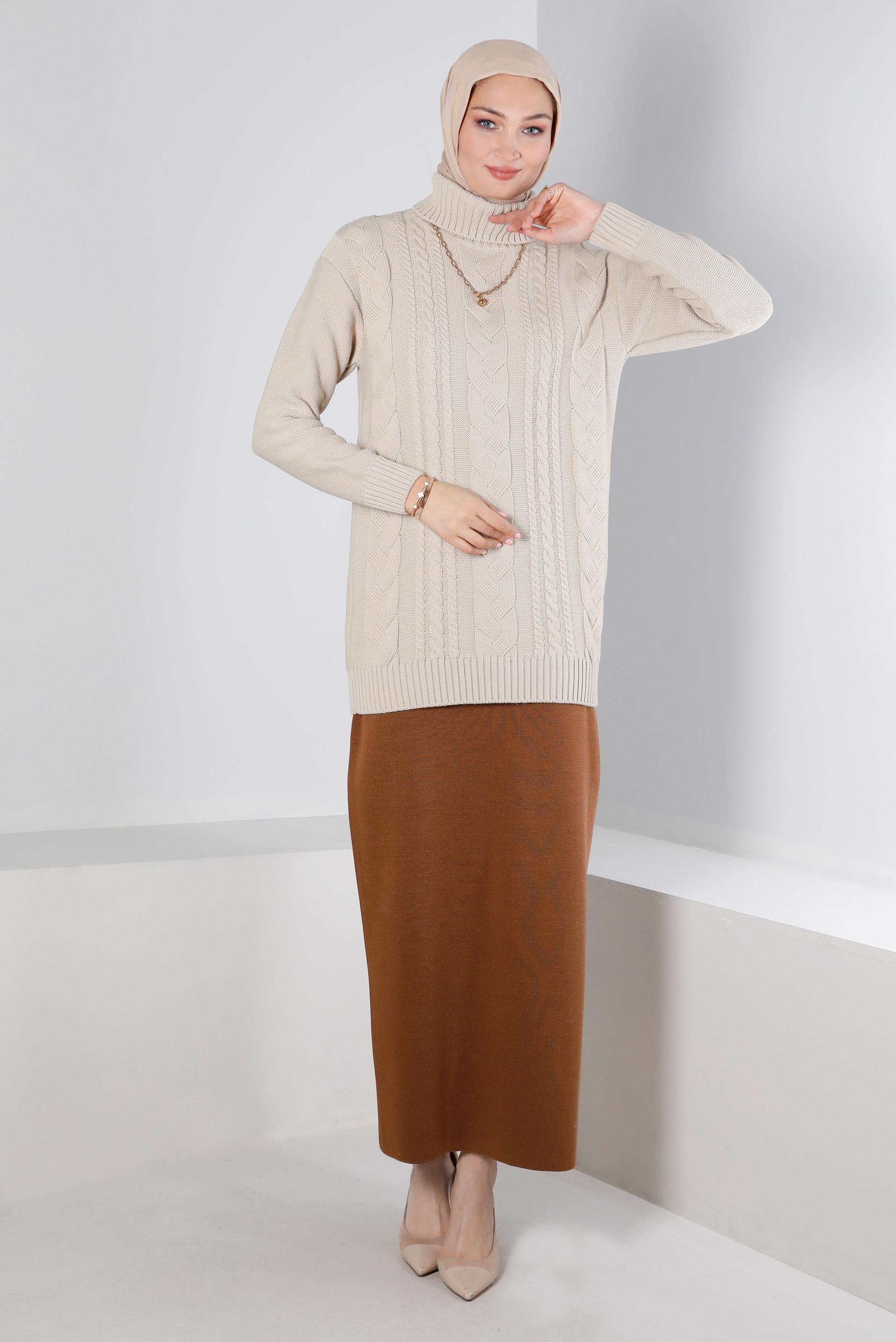 Hijab clothing BROWN ELASTIC WAIST KNITWEAR SKIRT 60321