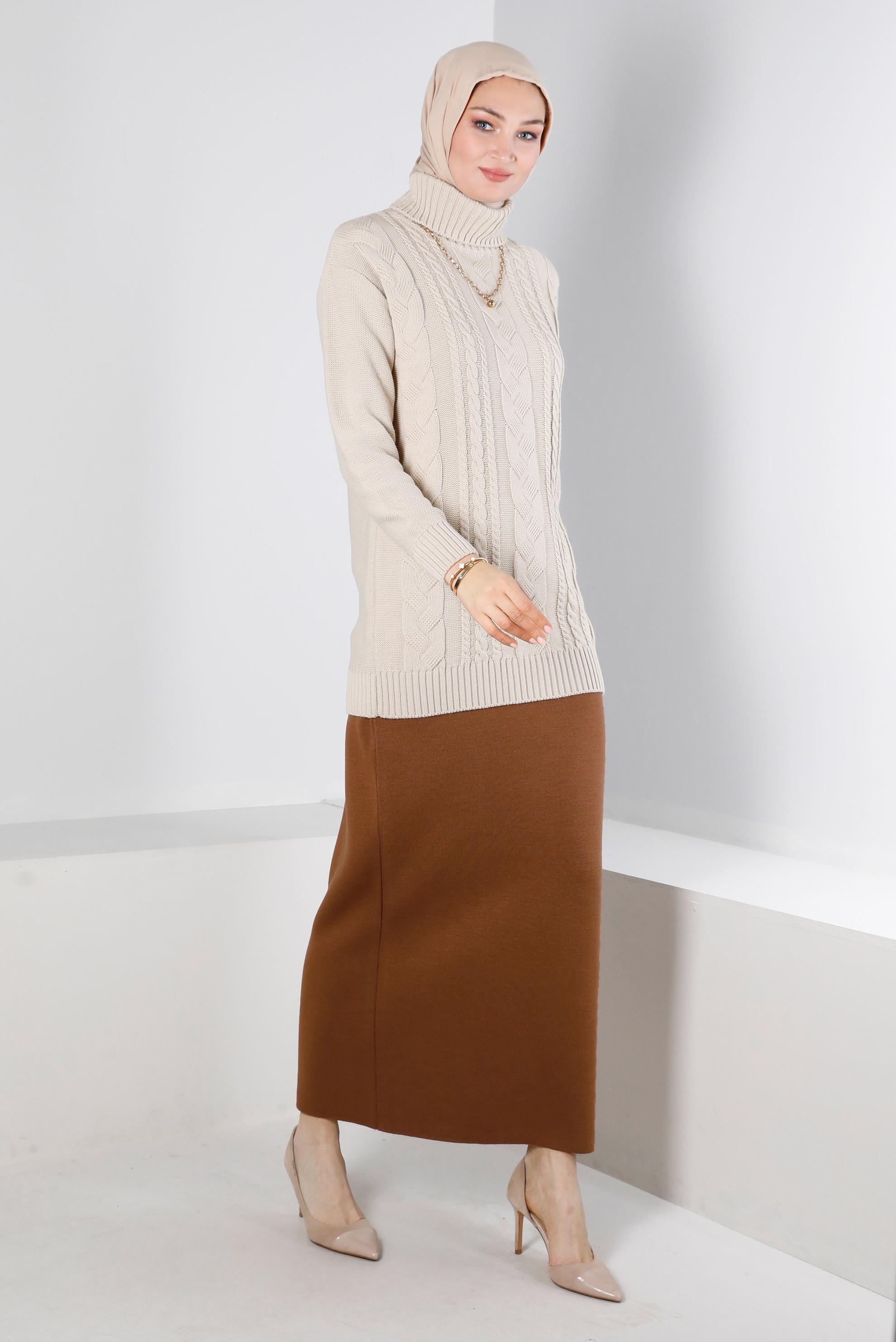 Hijab clothing BROWN ELASTIC WAIST KNITWEAR SKIRT 60321