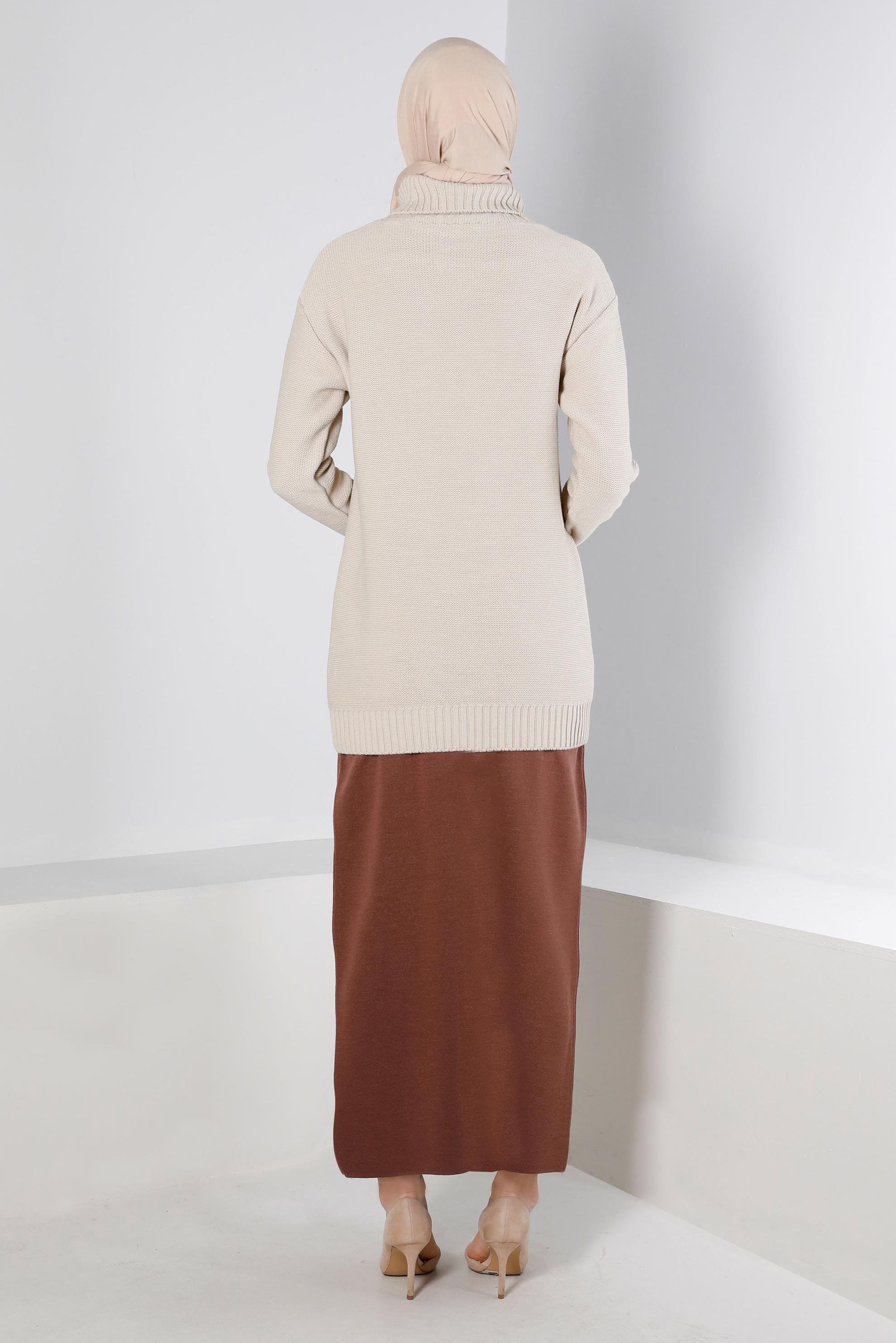Hijab clothing BROWN ELASTIC WAIST KNITWEAR SKIRT 60321