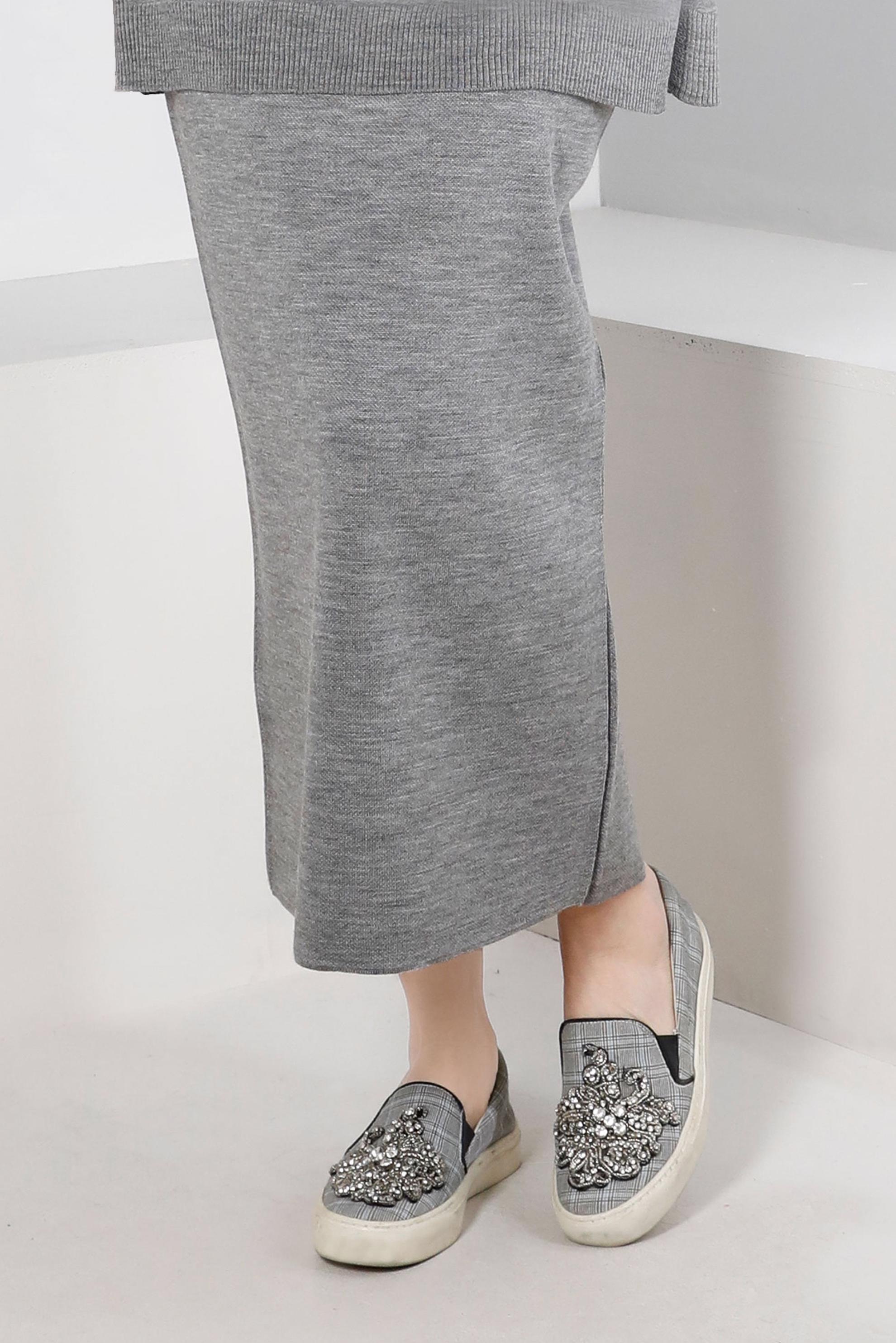Tesettür giyim GRİ BELİ LASTİKLİ TRİKO ETEK 60321